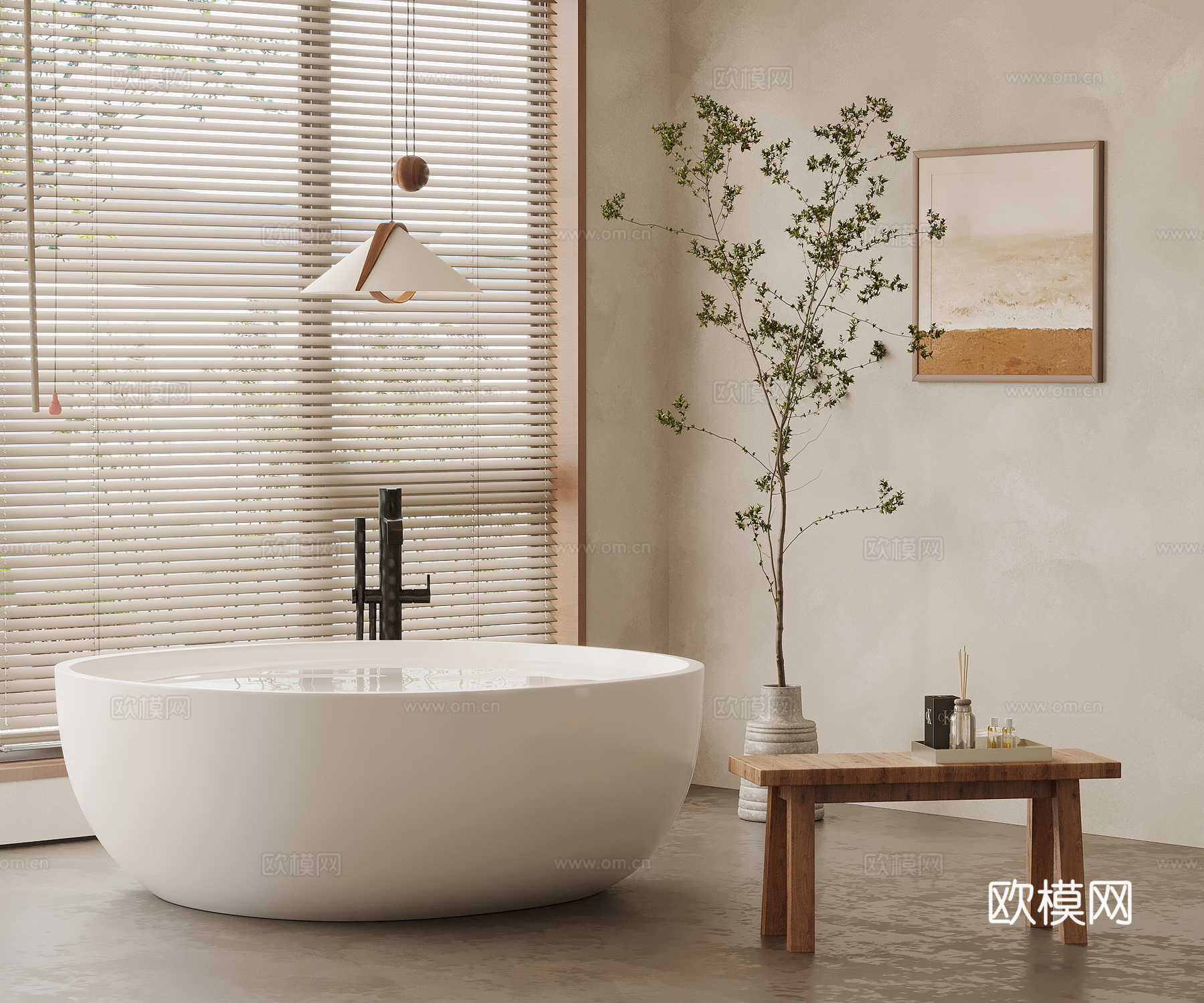 侘寂风浴室 独立式浴缸3d模型下载