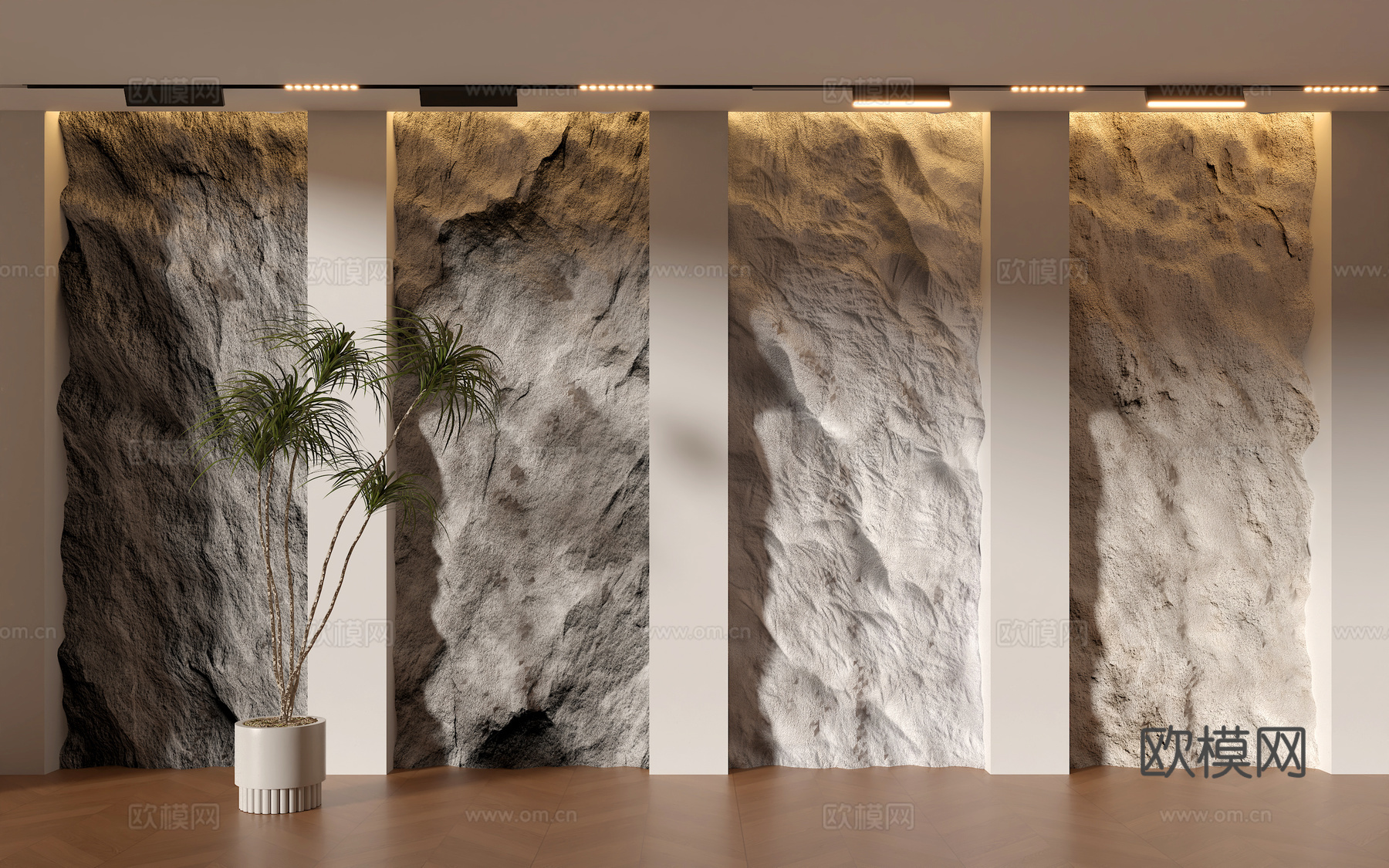 现代熔积岩背景墙su模型下载（渲染图1）