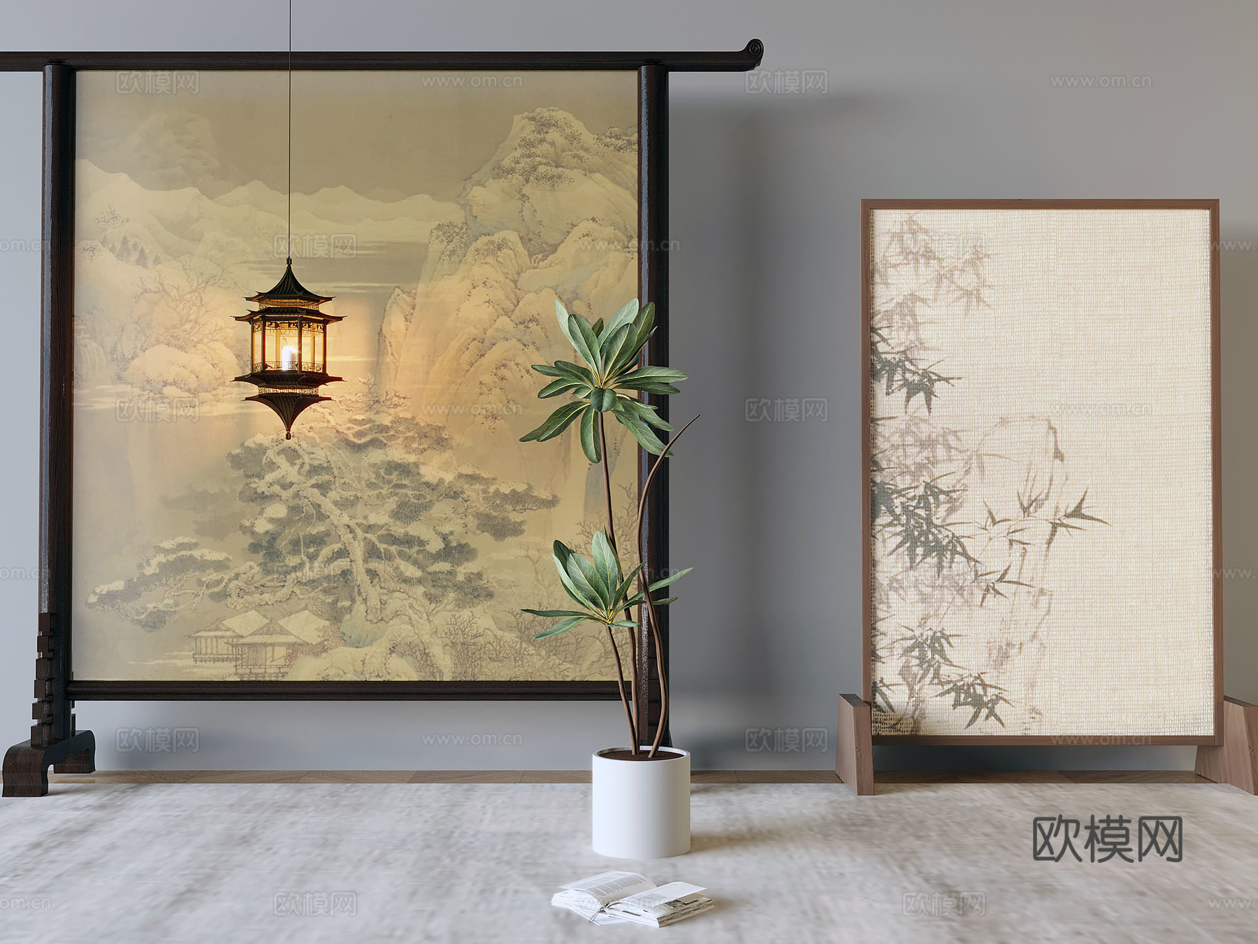 中式屏风su模型