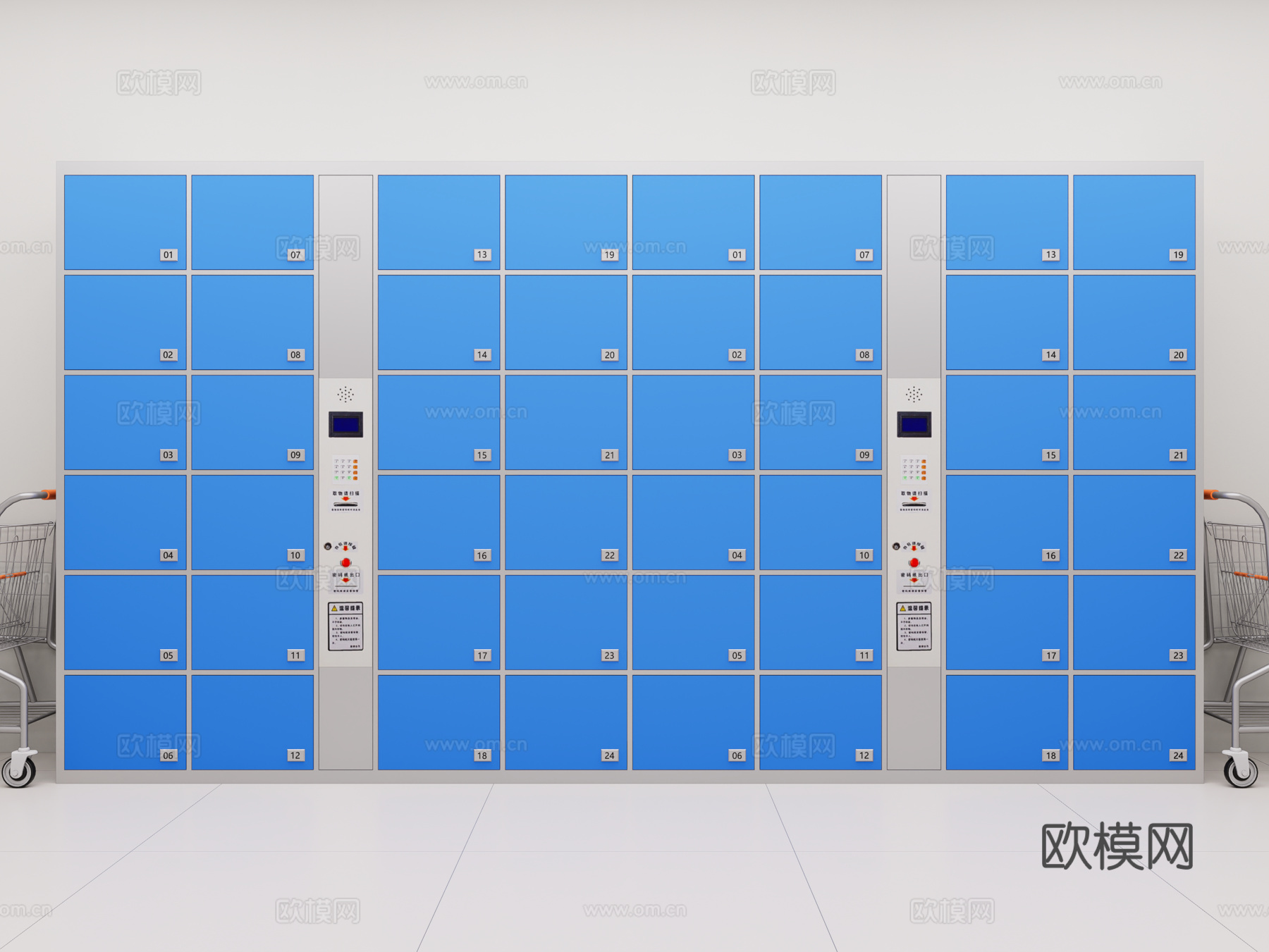 现代超市寄存柜 智能快递柜储物柜 自动寄存柜 多功能电子储物3d模型下载（渲染图1）