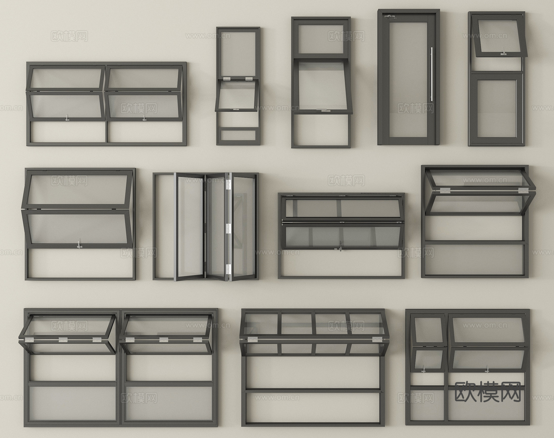 中式窗组合 折叠窗3d模型下载