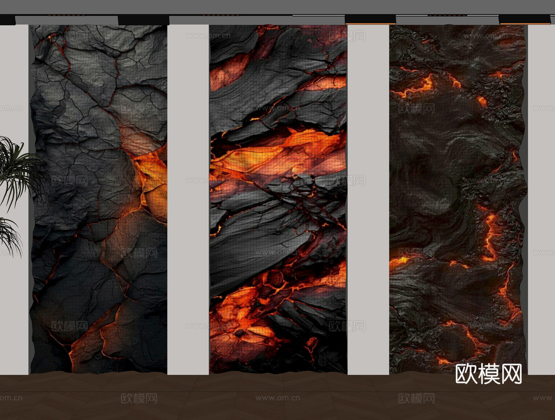 现代透光火山石背景墙su模型