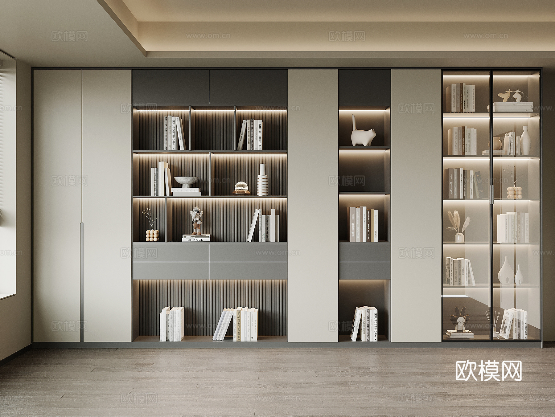 现代意式书柜3d模型下载