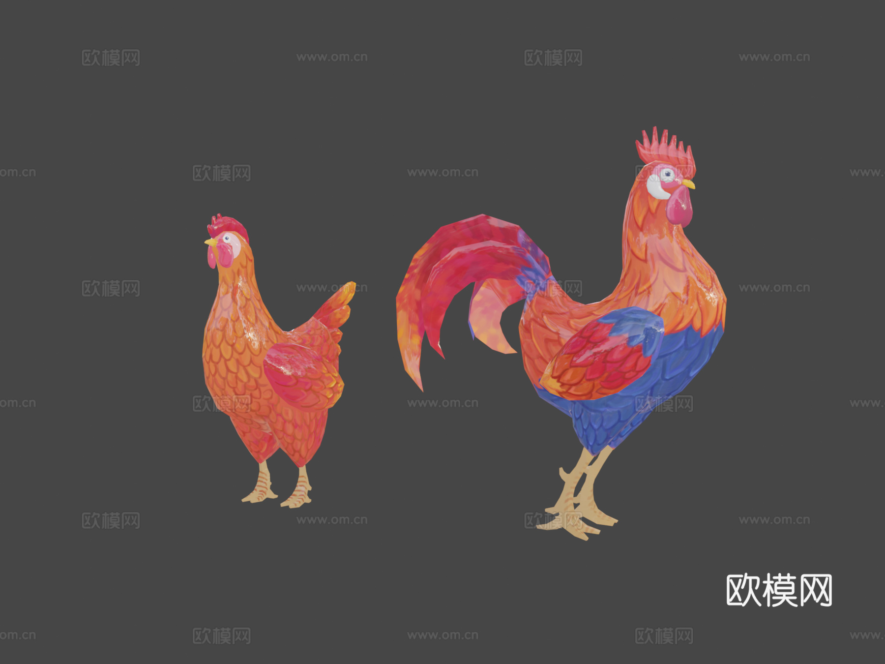 手绘公鸡与母鸡su模型