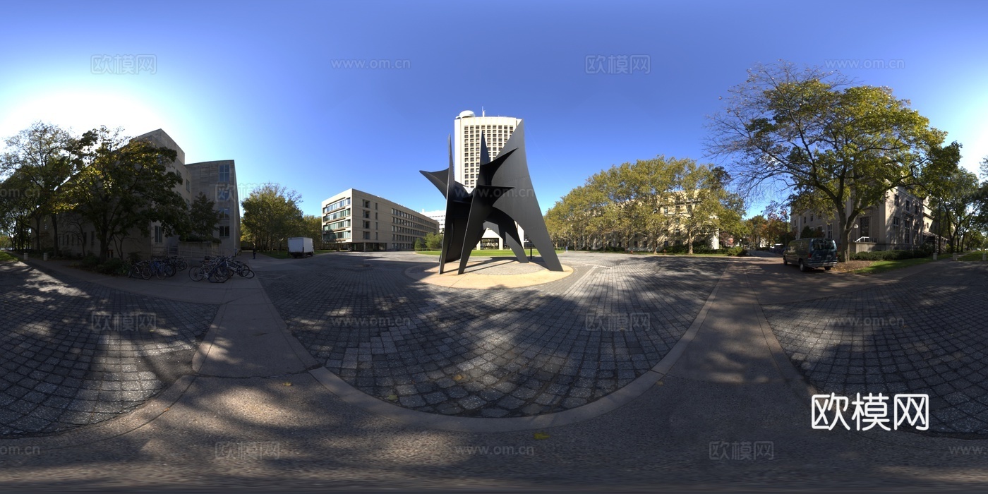 城市广场建筑天空全景图