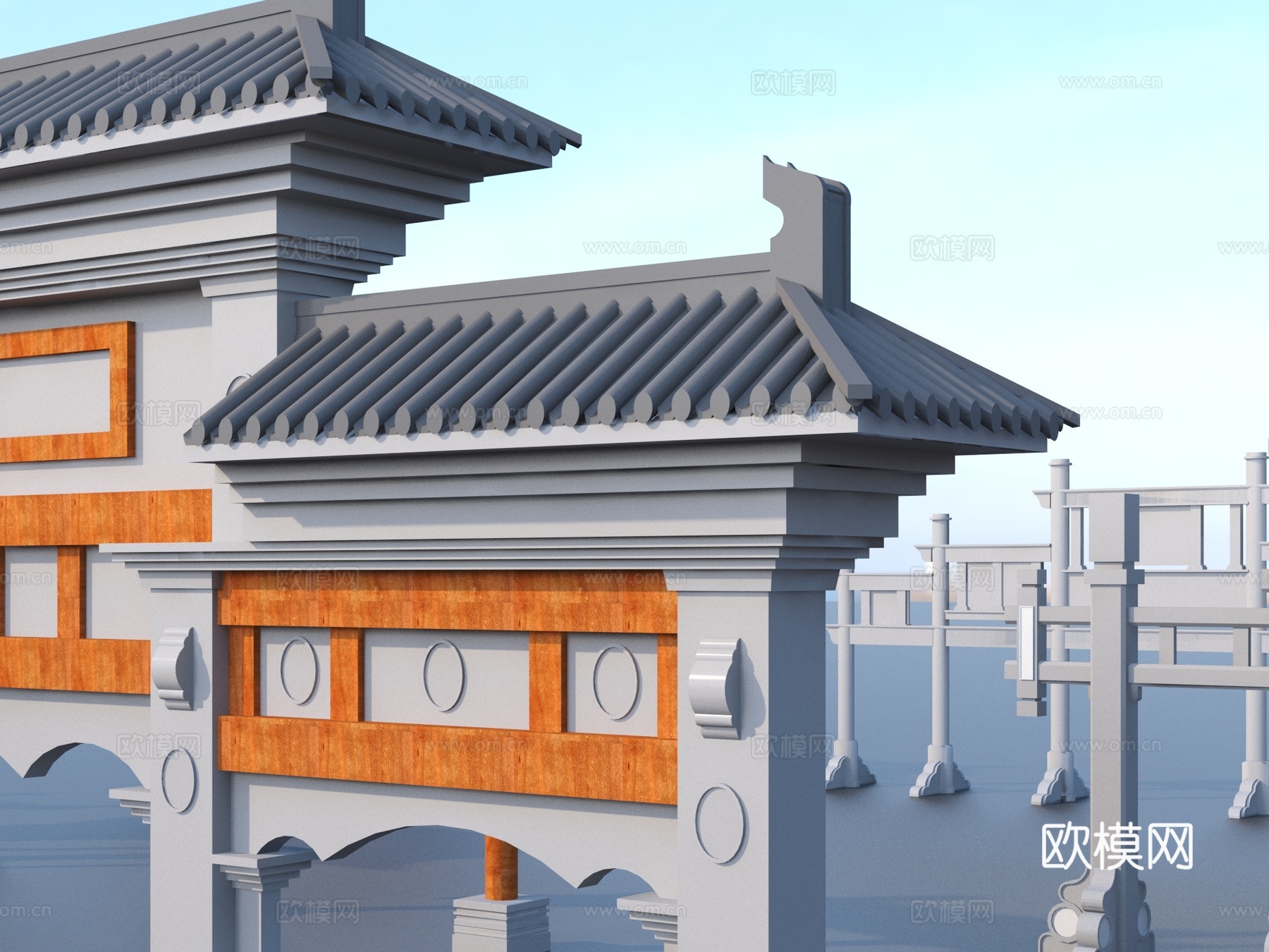 牌坊 古代牌坊 大门 入口3d模型下载（渲染图2）