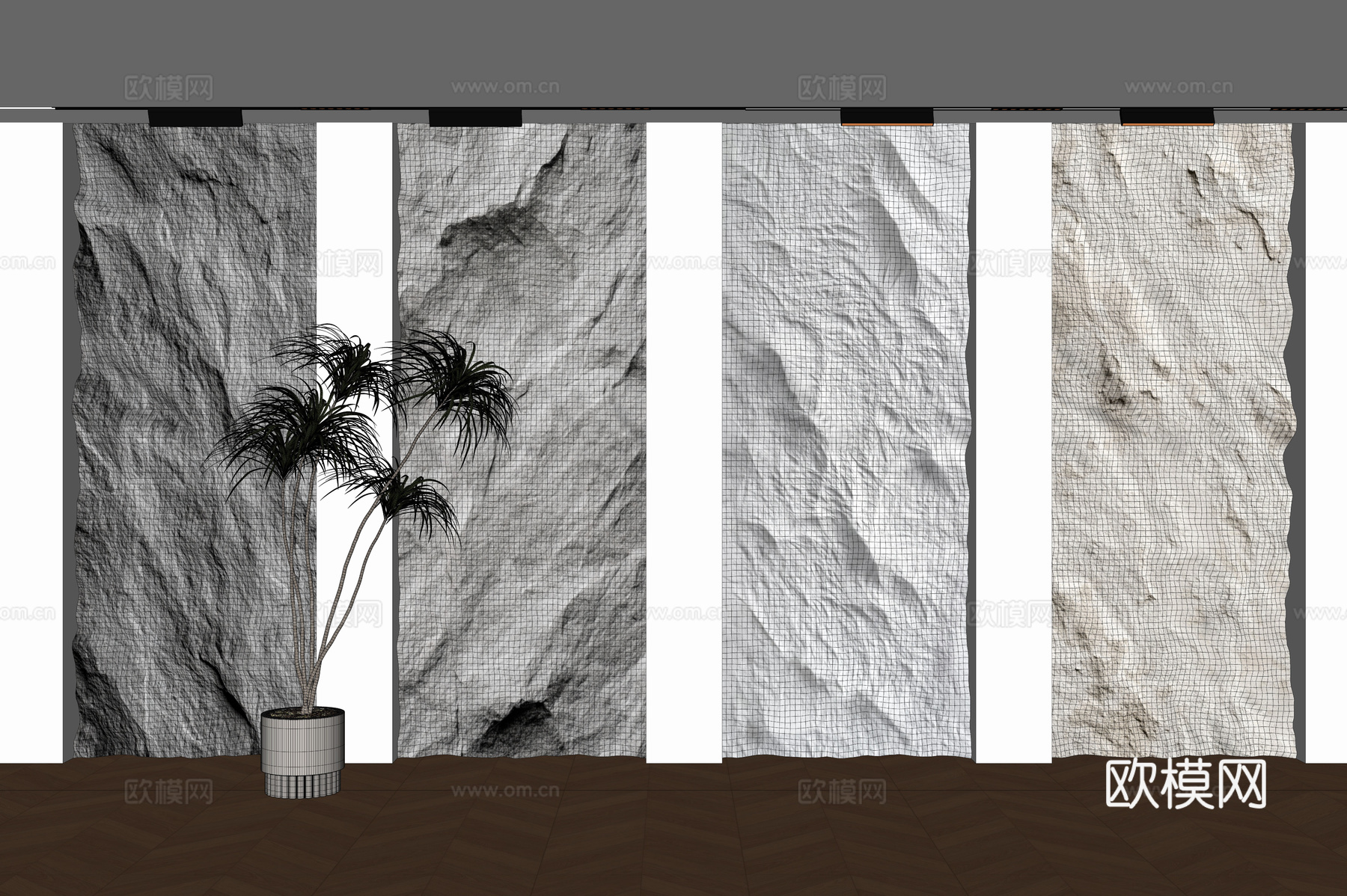 现代熔积岩背景墙su模型下载（渲染图2）