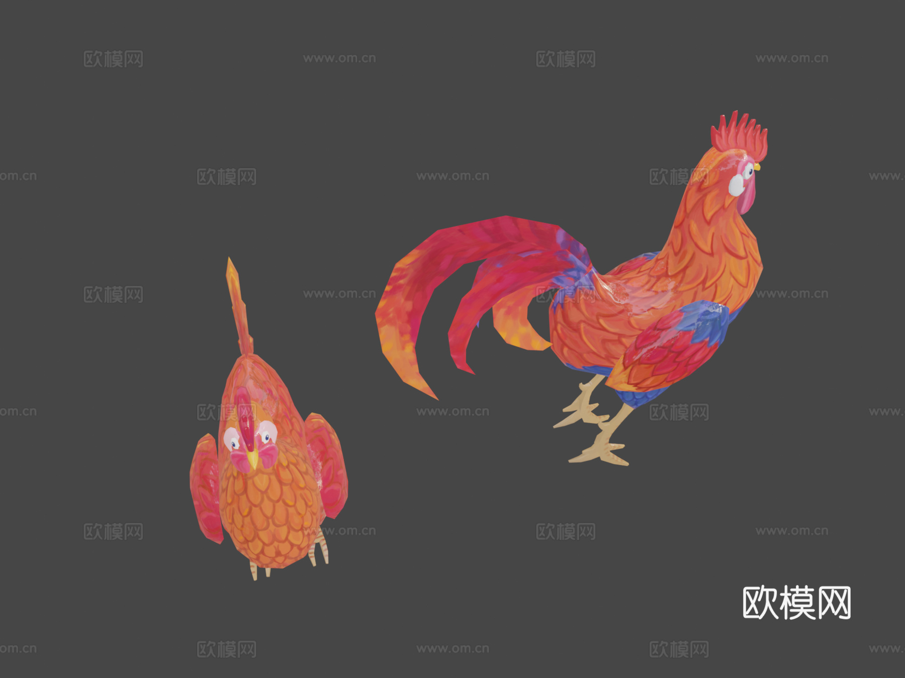 手绘公鸡与母鸡su模型
