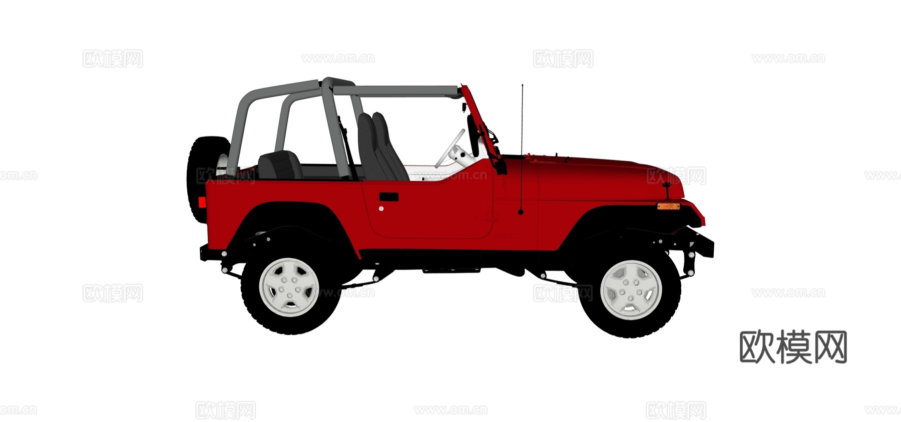 1987年吉普牧马人 ​​红色Jeep越野车 红色敞篷越野车su模型