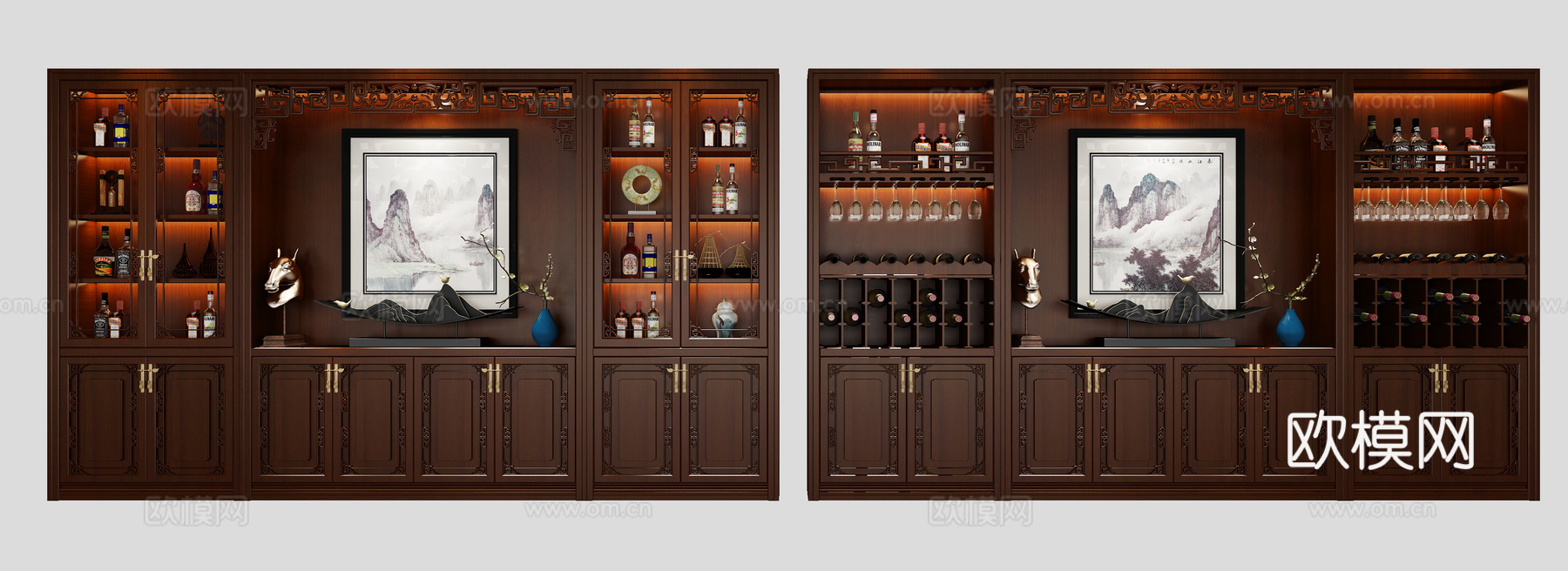 中式酒柜组合3d模型下载