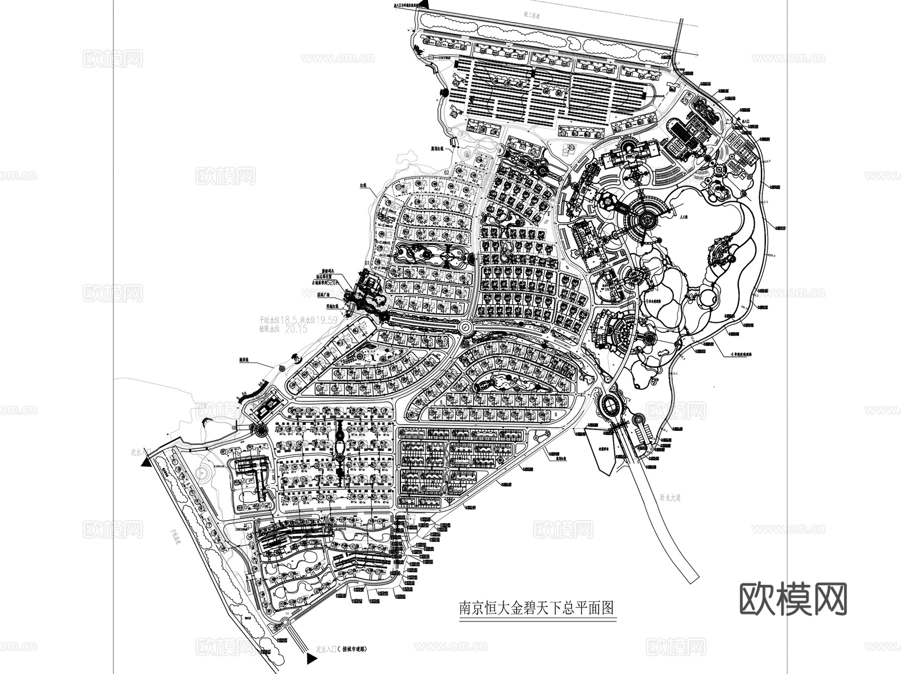 恒大欧式居住区景观规划设计CAD施工总图 22套cad施工图
