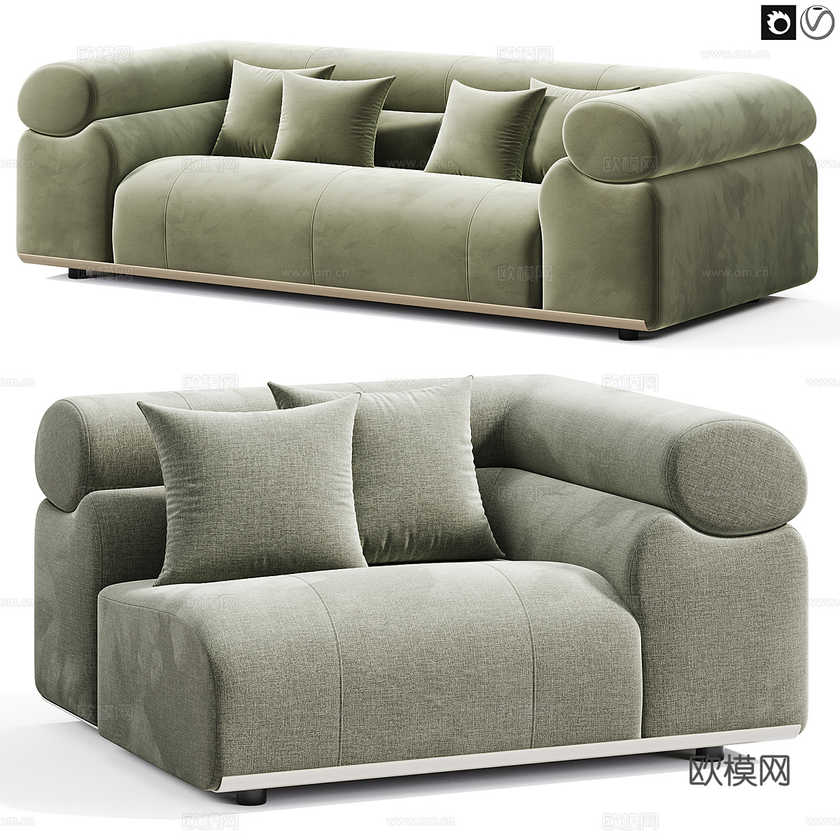 Minotti现代布艺模块转角沙发3d模型下载（渲染图4）
