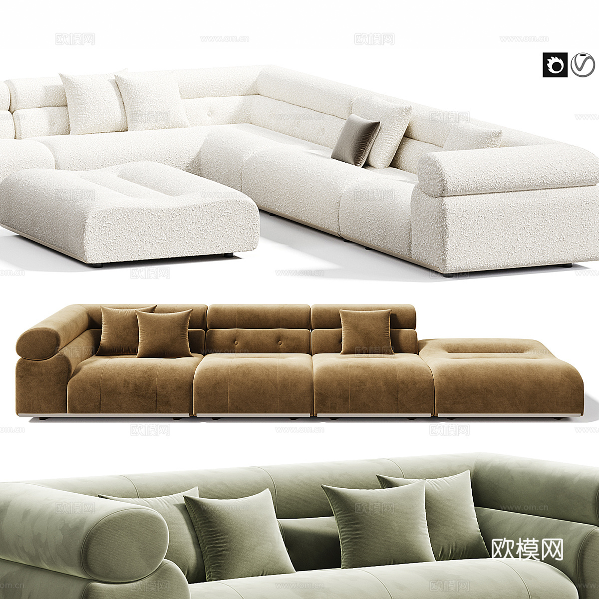 Minotti现代布艺模块转角沙发3d模型下载（渲染图1）
