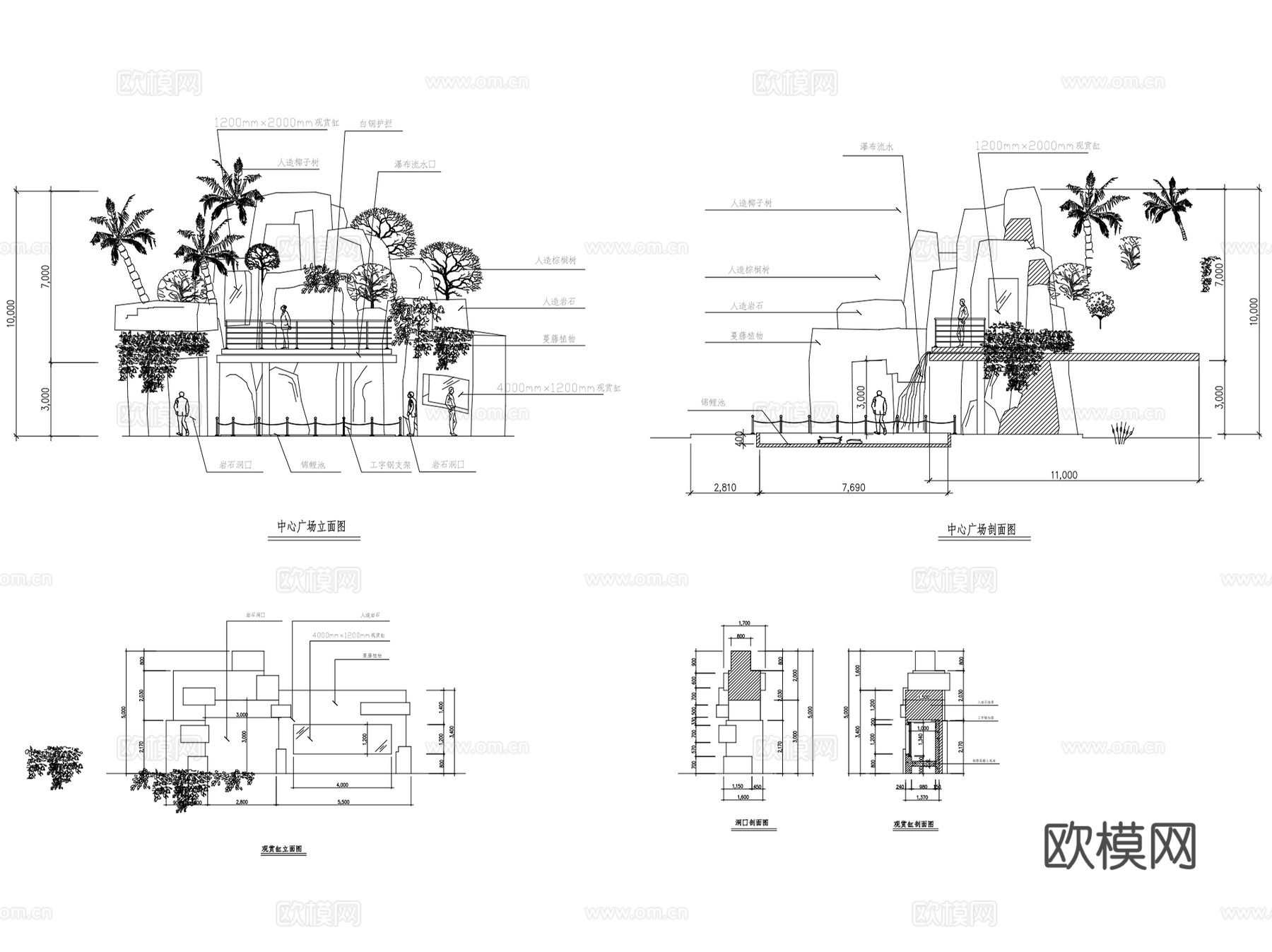 假山置石点景石景观细部节点CAD施工图集 24套cad施工图