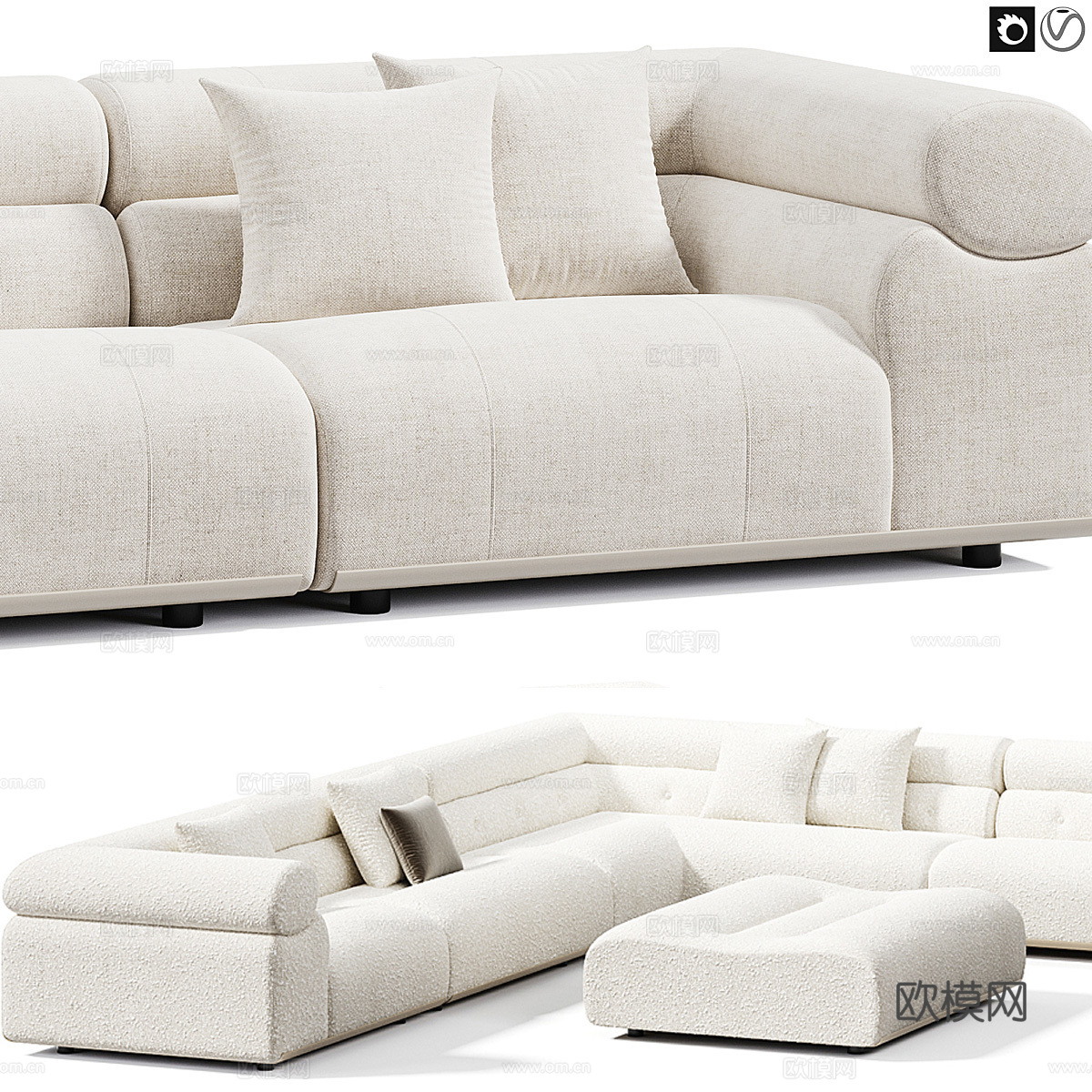 Minotti现代布艺模块转角沙发3d模型下载（渲染图2）