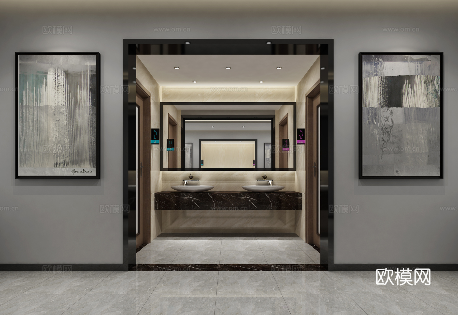 现代卫生间浴室柜挂画3d模型下载