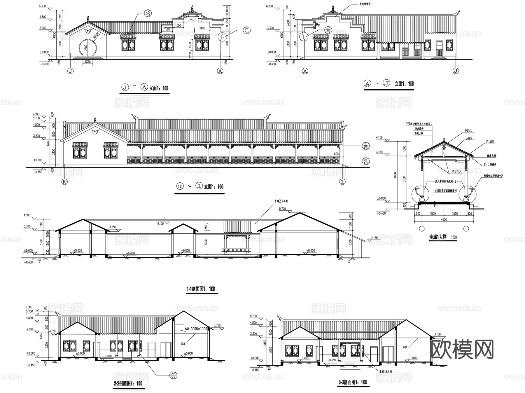 徽派风格建筑CAD施工图详图集 23套cad施工图