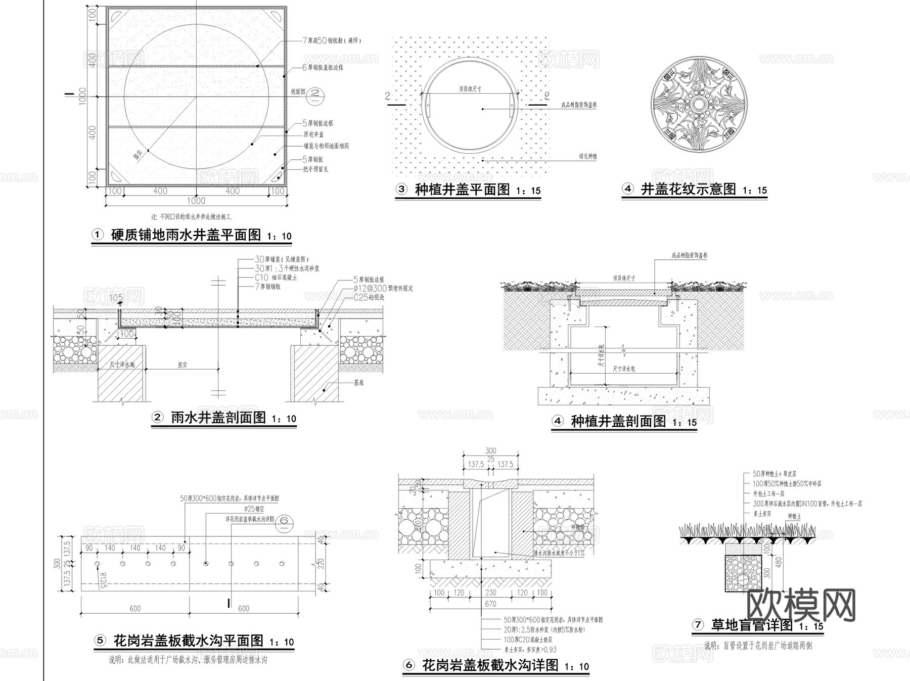 海绵城市生境绿地植草沟透水铺装 全套CAD施工图集cad施工图