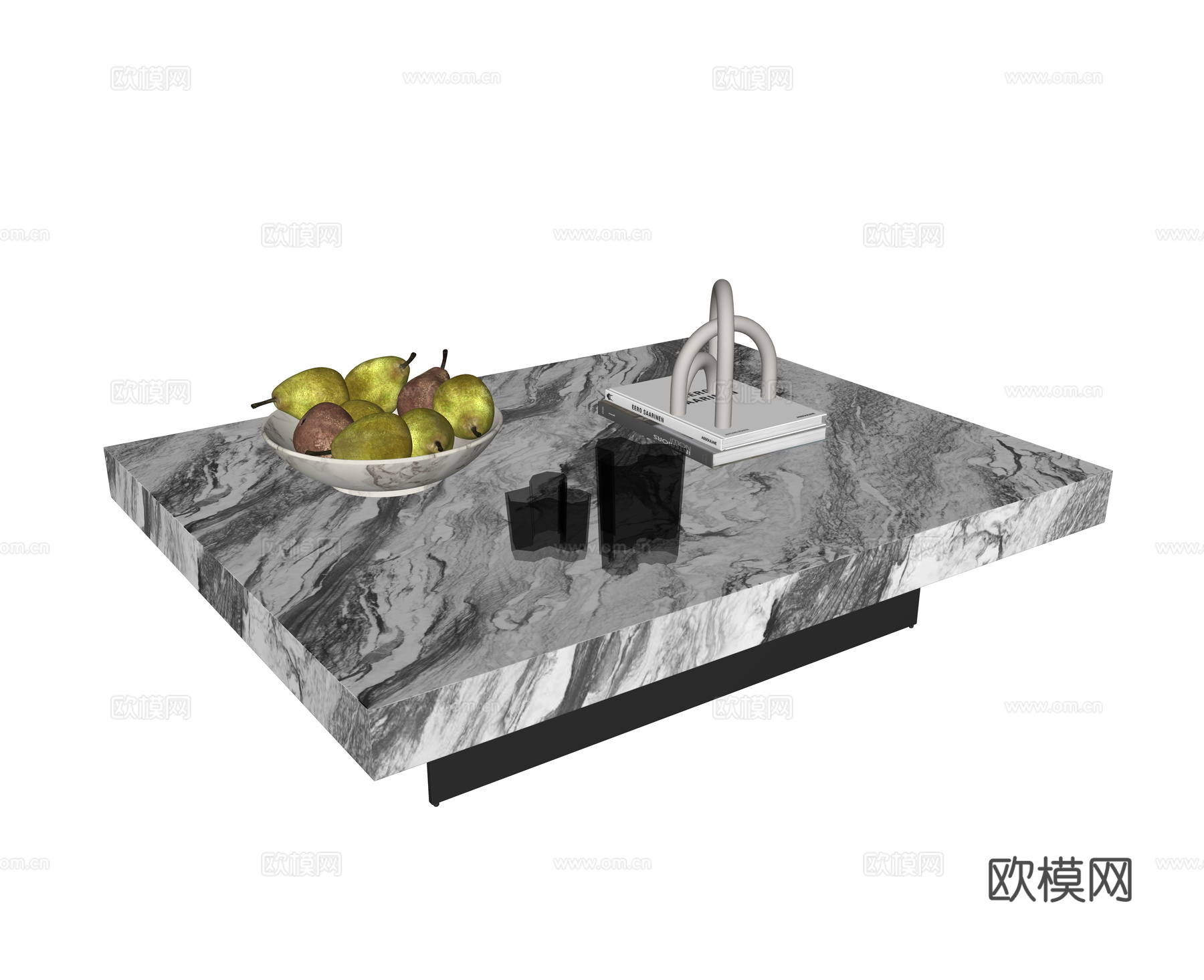 现代茶几 方形茶几 大理石茶几 石材茶几 茶几摆件su模型