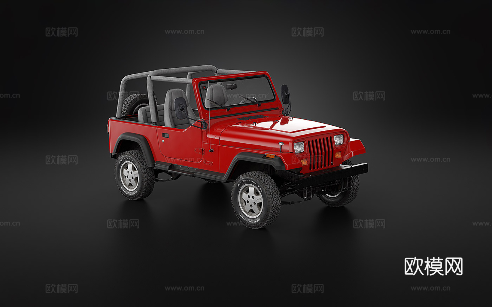 1987年吉普牧马人 ​​红色Jeep越野车 红色敞篷越野车su模型