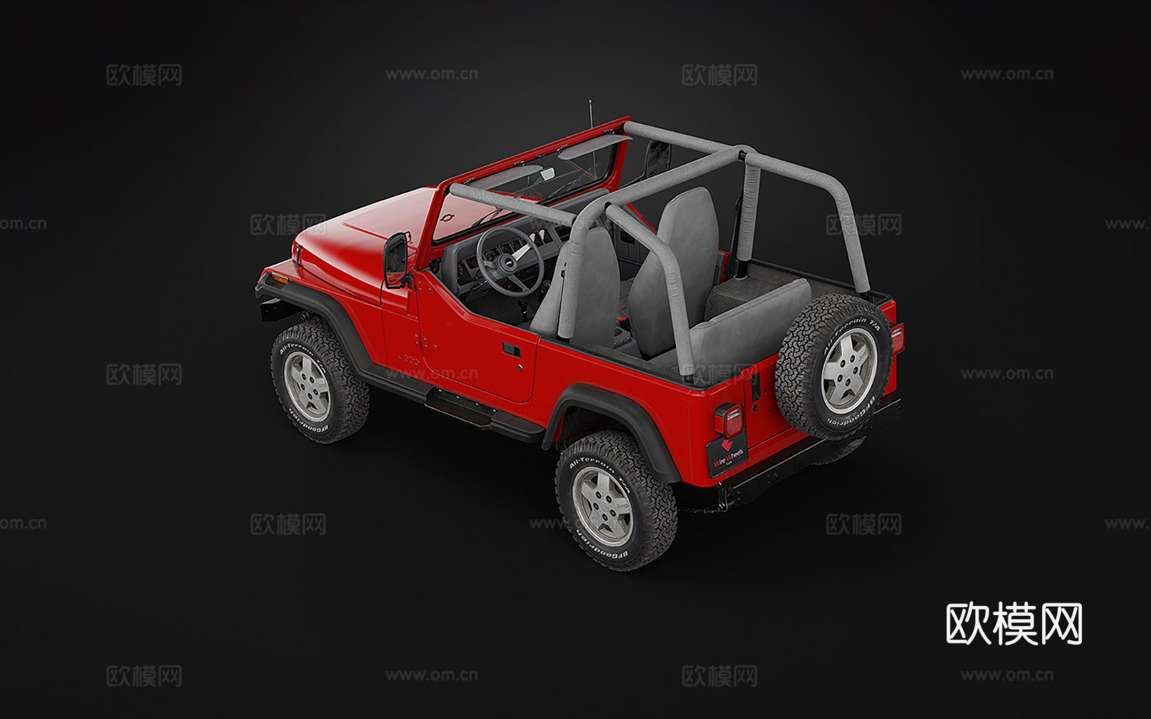 1987年吉普牧马人 ​​红色Jeep越野车 红色敞篷越野车su模型