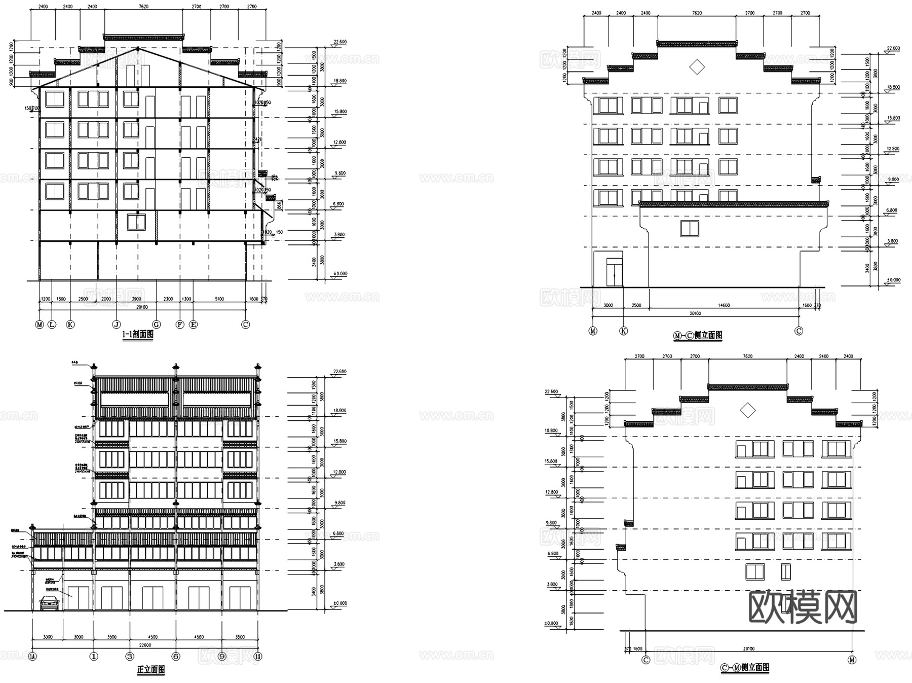 徽派风格马头墙民居建筑CAD施工图集 10套cad施工图