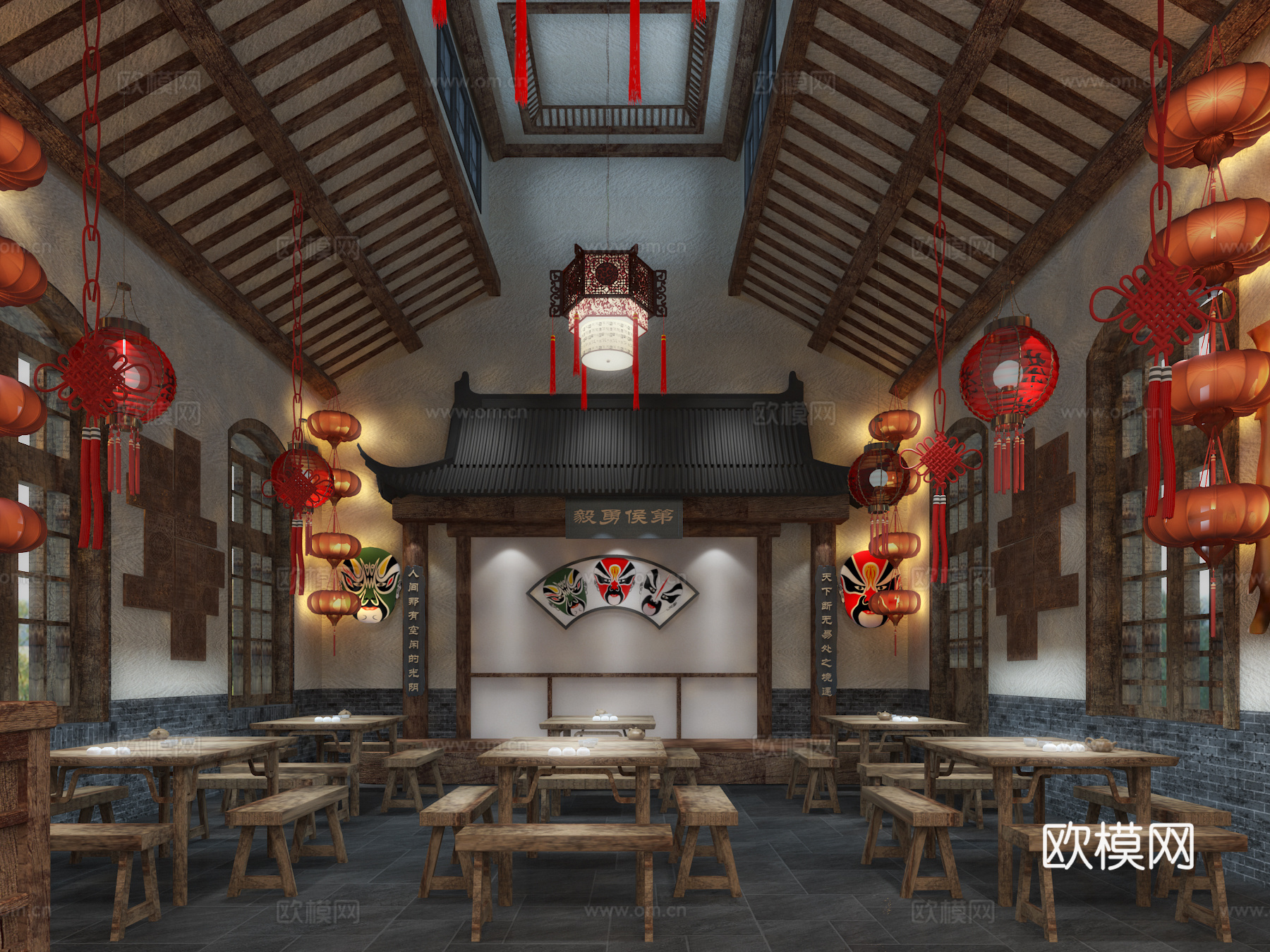 中式大碗茶 中式茶馆3d模型下载（渲染图2）