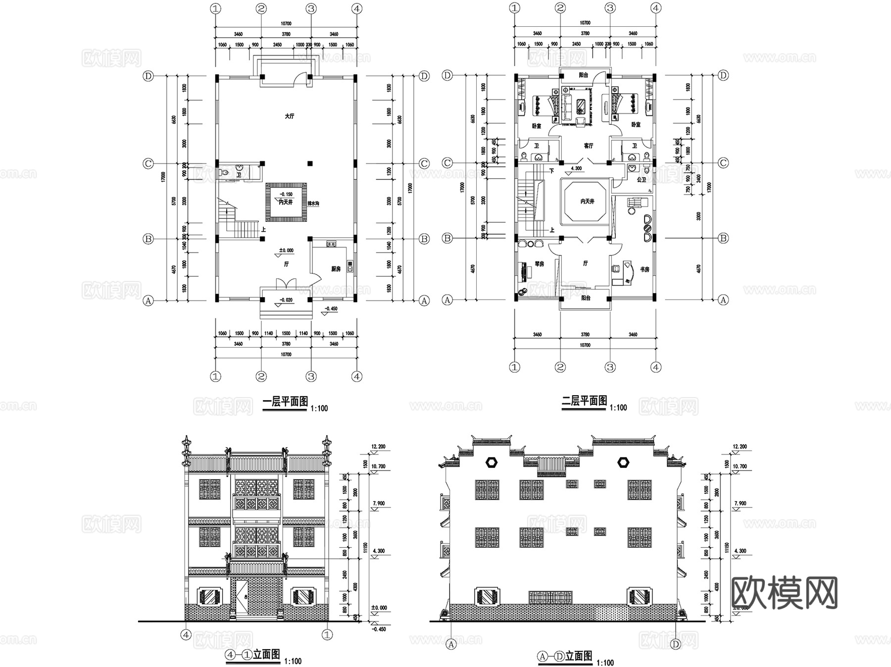 徽派风格建筑CAD施工图详图集 23套cad施工图