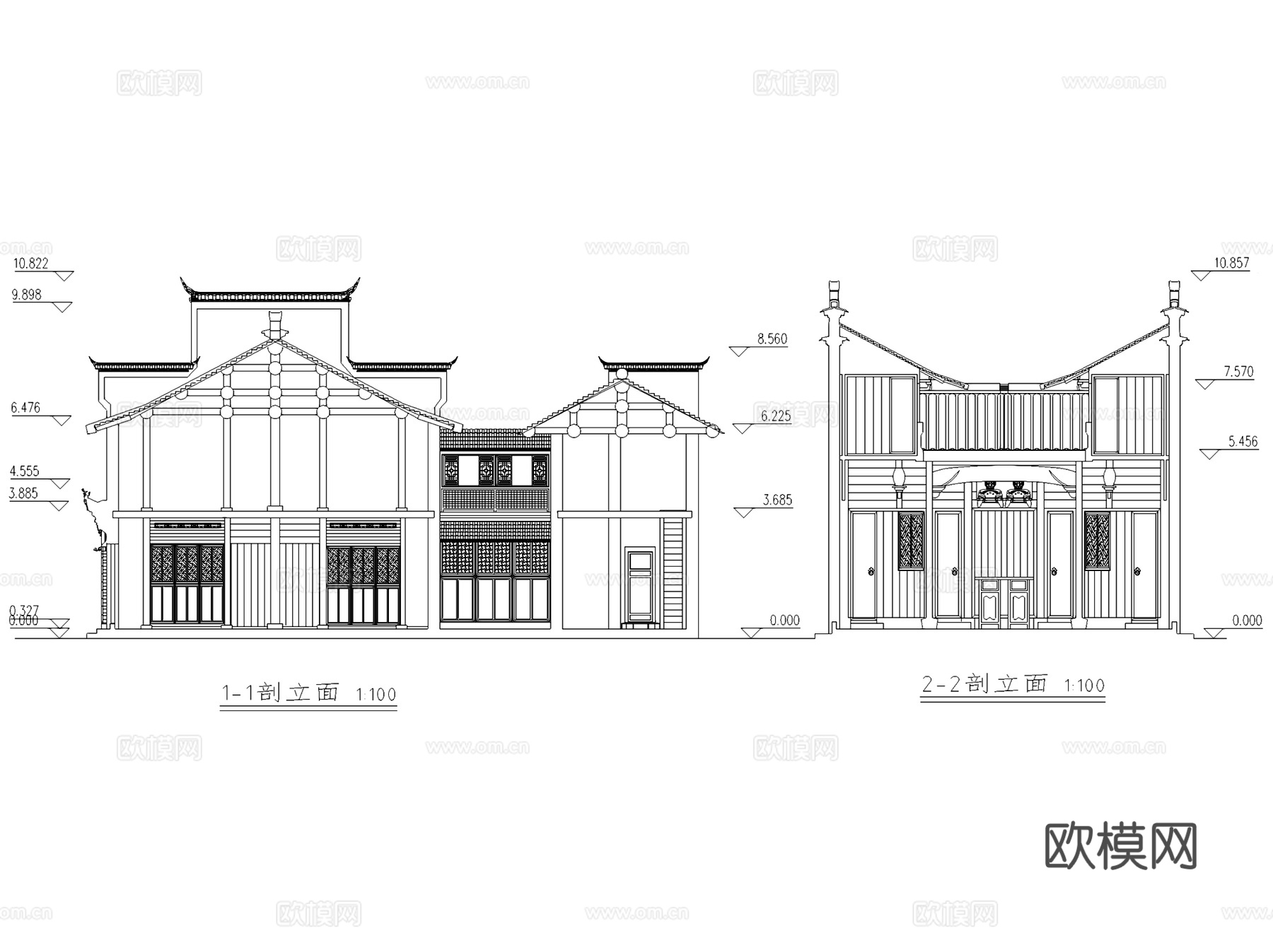 徽派风格马头墙民居建筑CAD施工图集 10套cad施工图