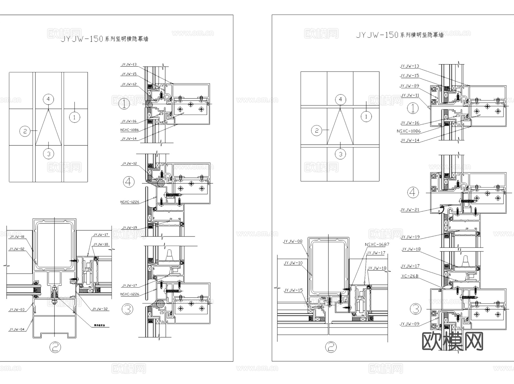 建筑装饰幕墙节点安装大样详图CAD施工图集 60套cad施工图cad施工图