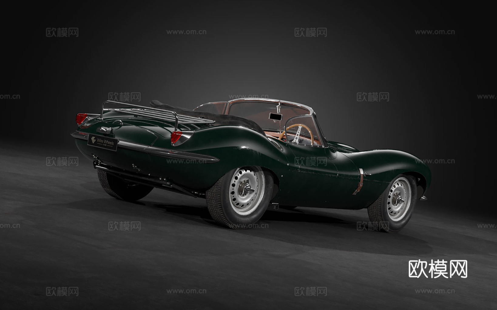 复古深绿色敞篷跑车 捷豹XKSS 深绿棕内饰 老爷跑车 3Dsu模型