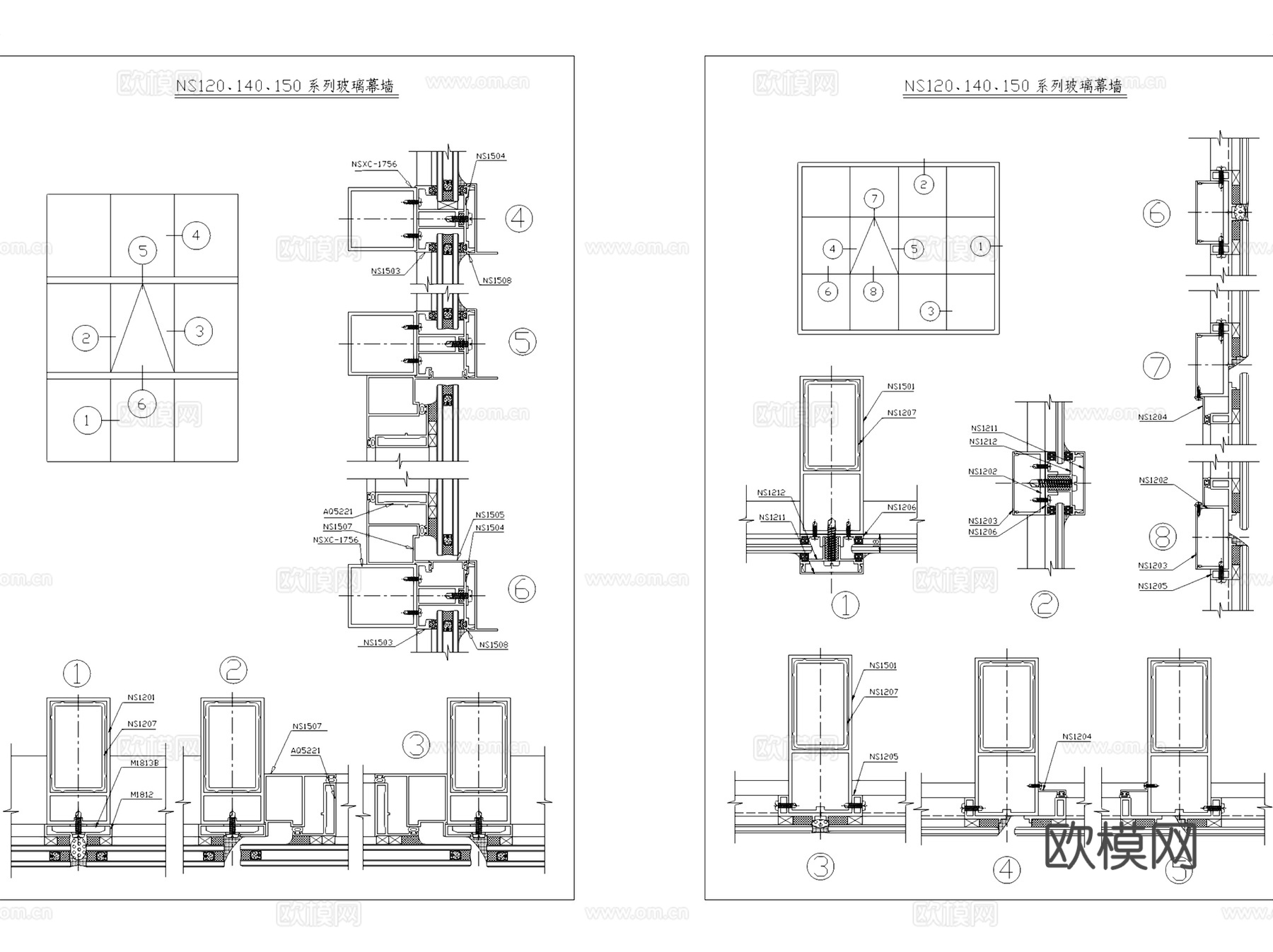 建筑装饰幕墙节点安装大样详图CAD施工图集 60套cad施工图cad施工图