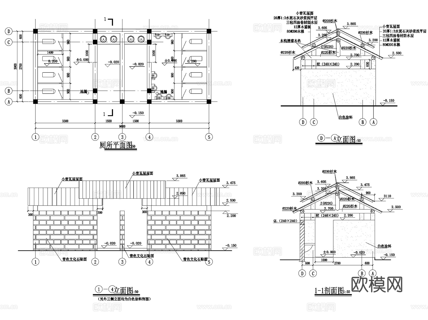 公共厕所卫生间洗手间建筑CAD施工图集 21套cad施工图