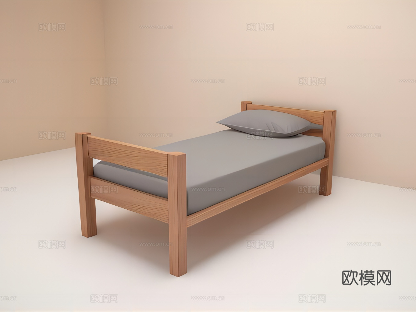 简易双人床su模型下载（渲染图1）