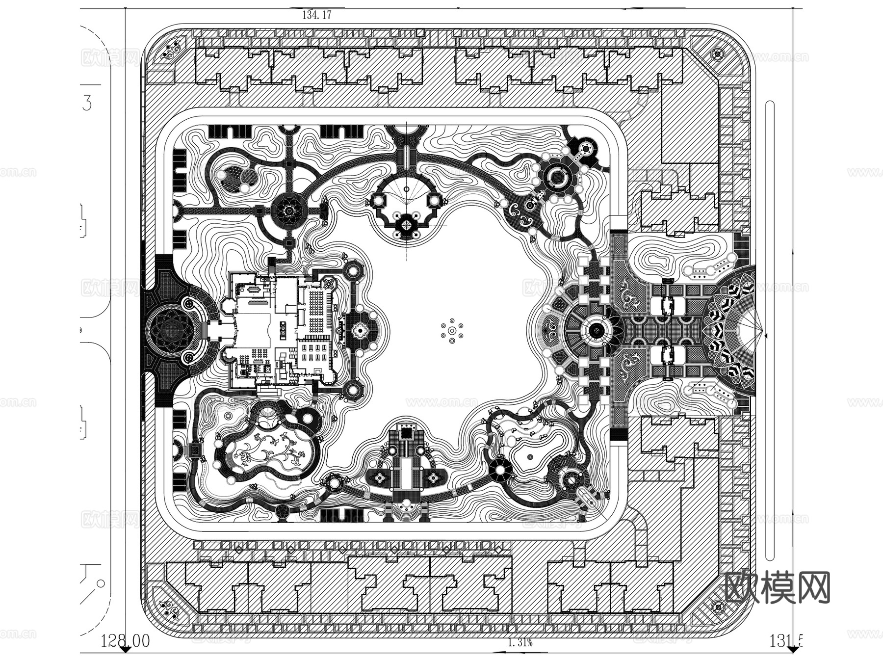 恒大欧式居住区景观规划设计CAD施工总图 22套cad施工图
