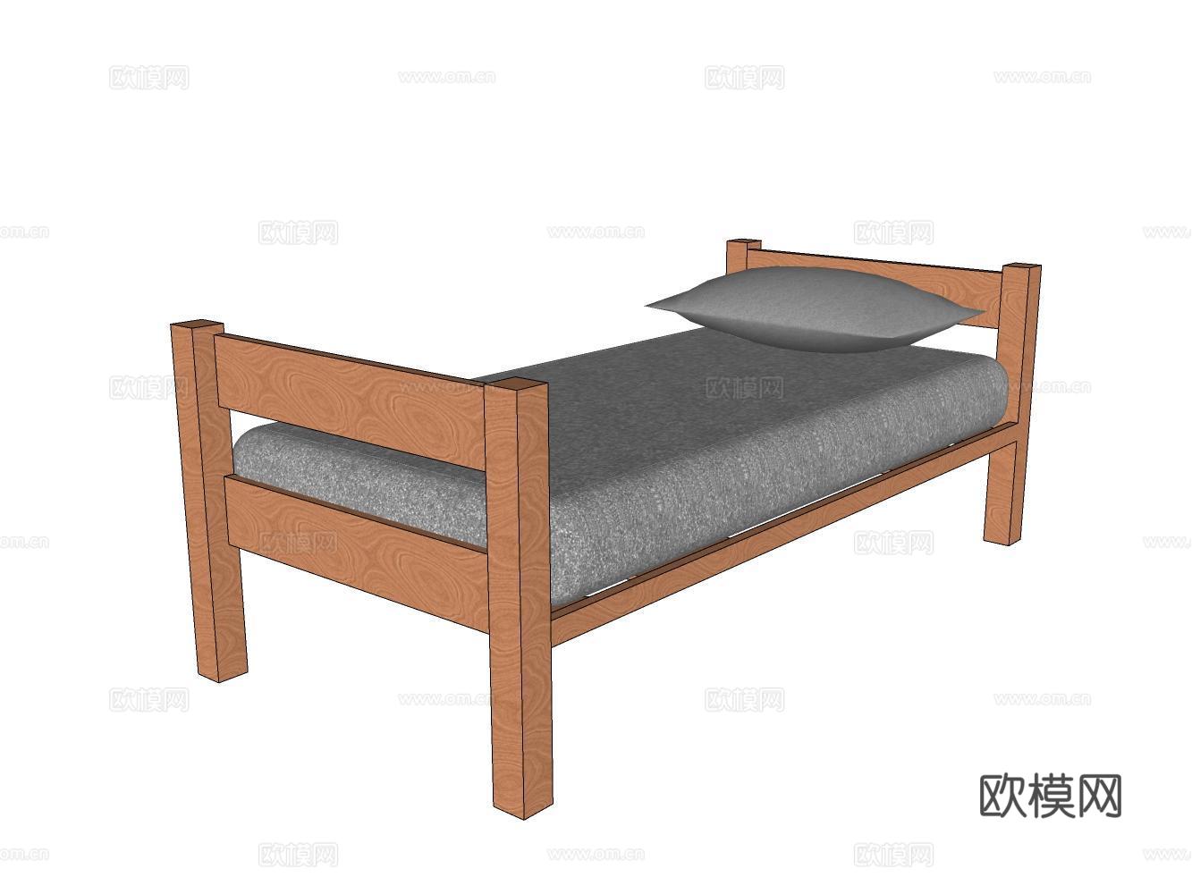简易双人床su模型下载（渲染图2）