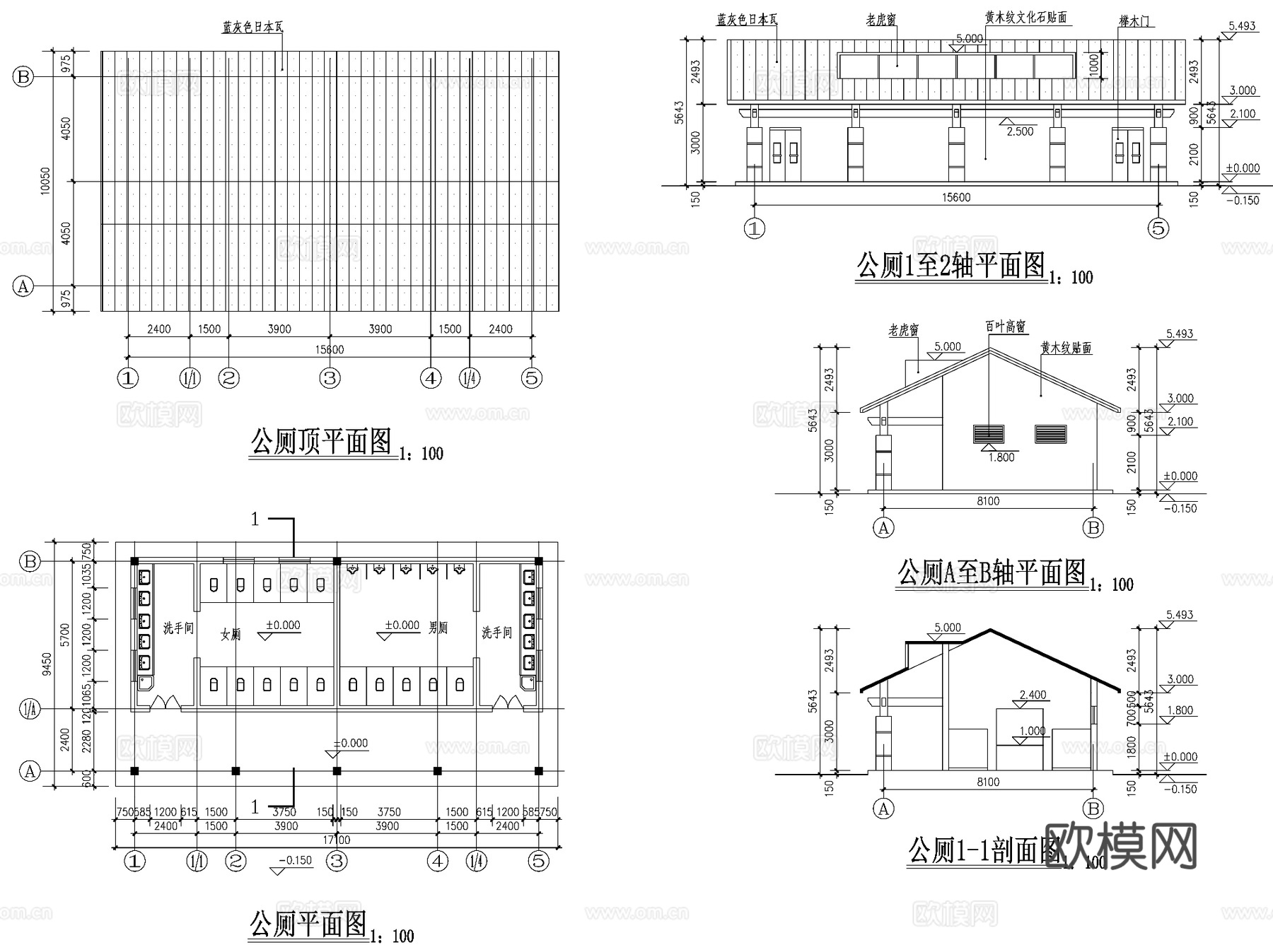 公共厕所卫生间洗手间建筑CAD施工图集 21套cad施工图