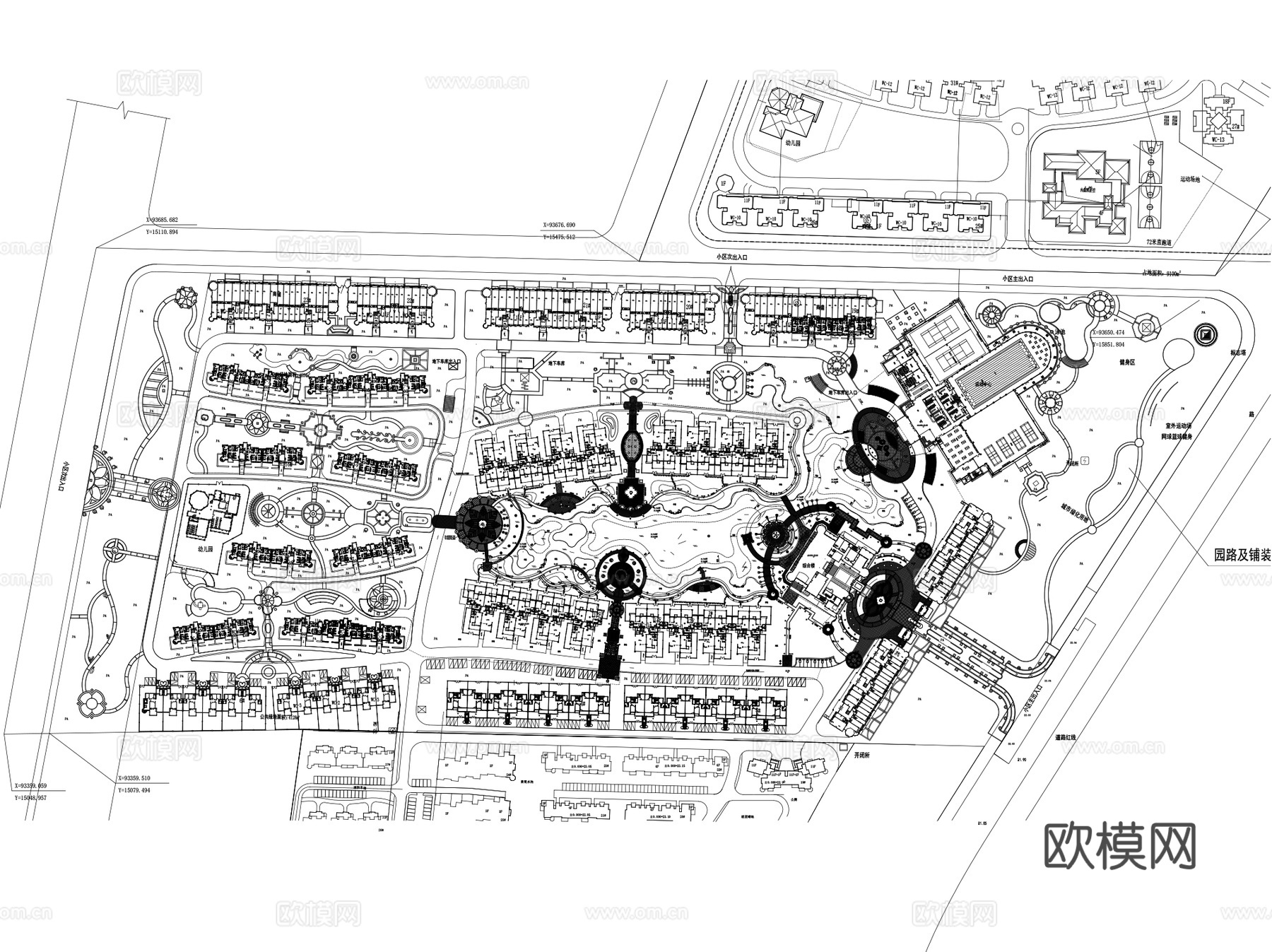 恒大欧式居住区景观规划设计CAD施工总图 22套cad施工图