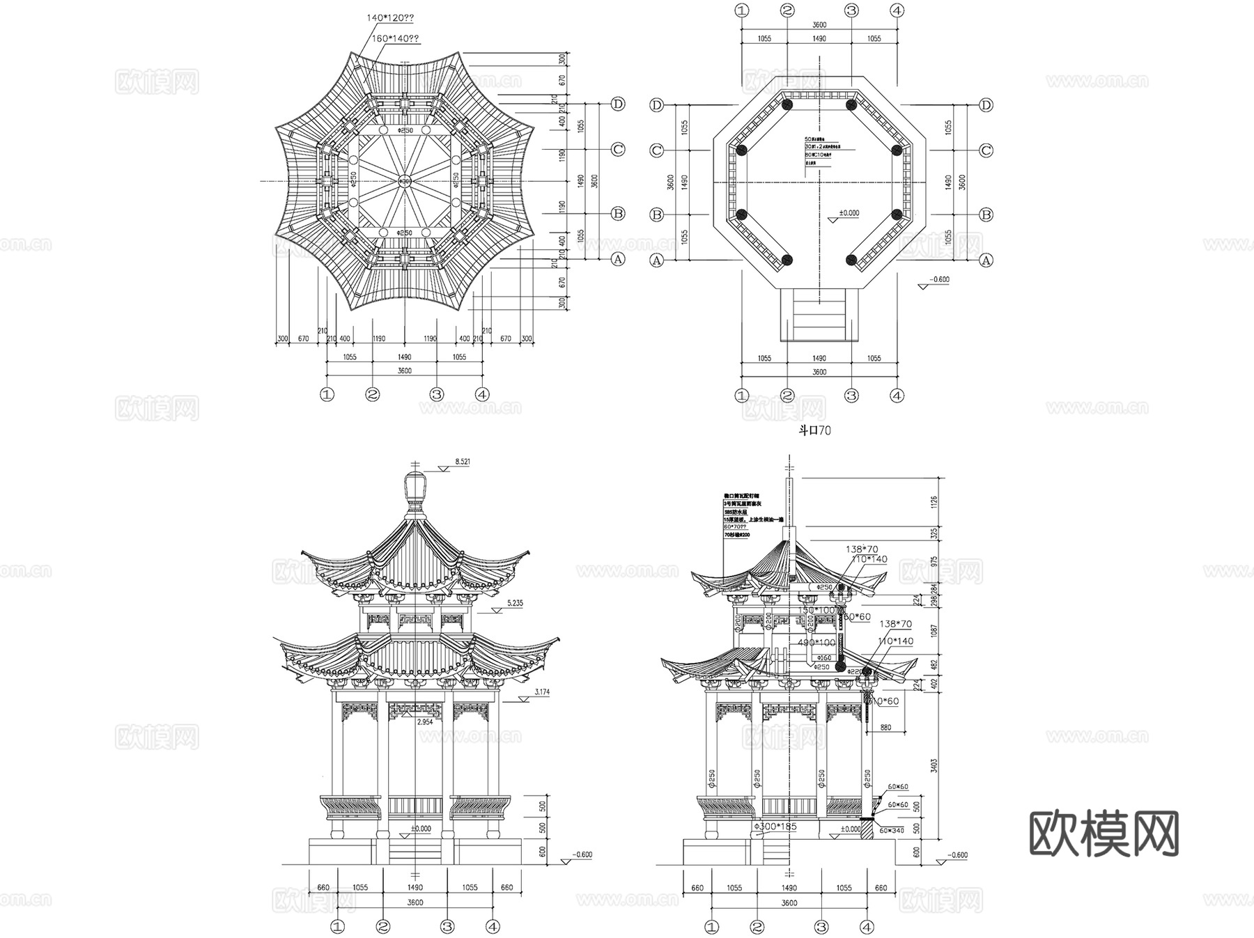 古建园林休闲景观亭CAD施工图详图集 180套cad施工图
