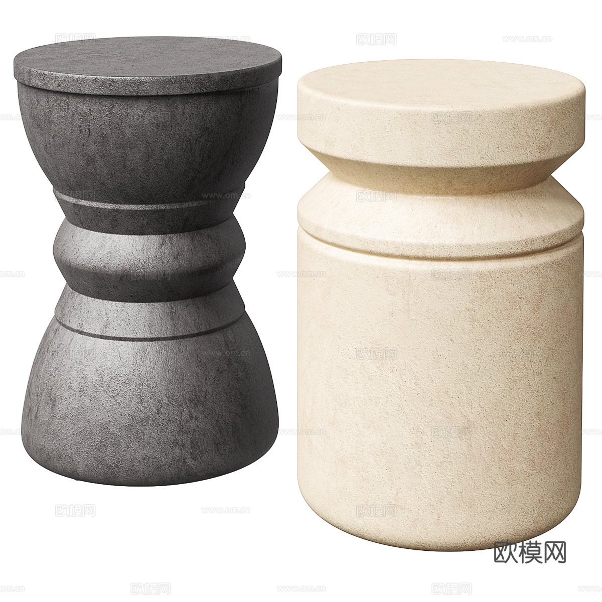 侘寂风边几石材角几组合3d模型下载（渲染图1）