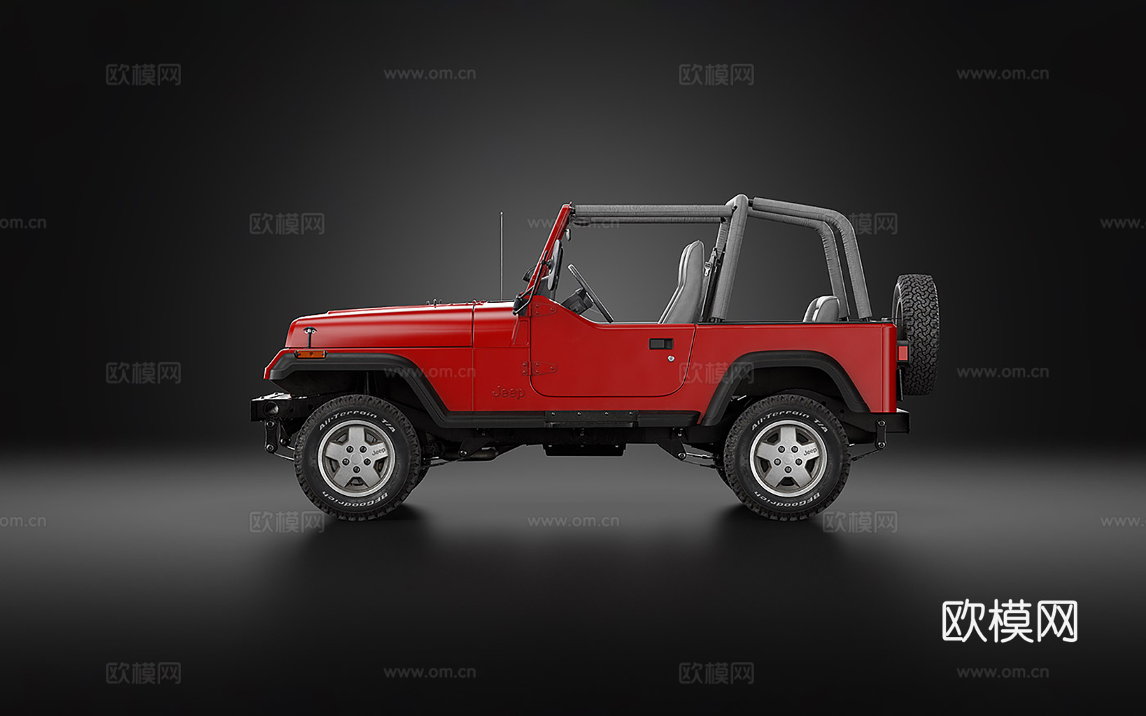 1987年吉普牧马人 ​​红色Jeep越野车 红色敞篷越野车su模型