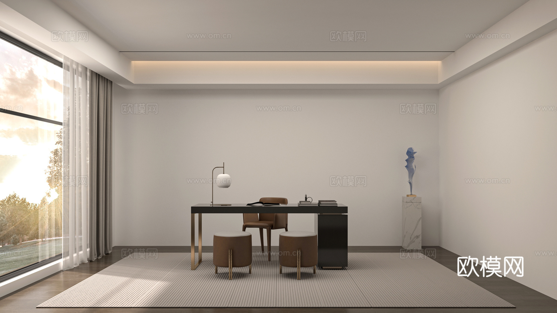 现代轻奢书房 书桌椅组合3d模型下载