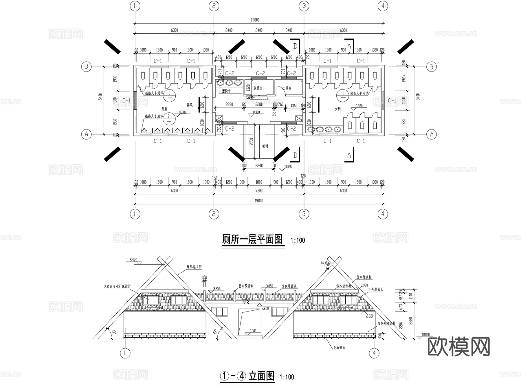公共厕所卫生间洗手间建筑CAD施工图集 21套cad施工图