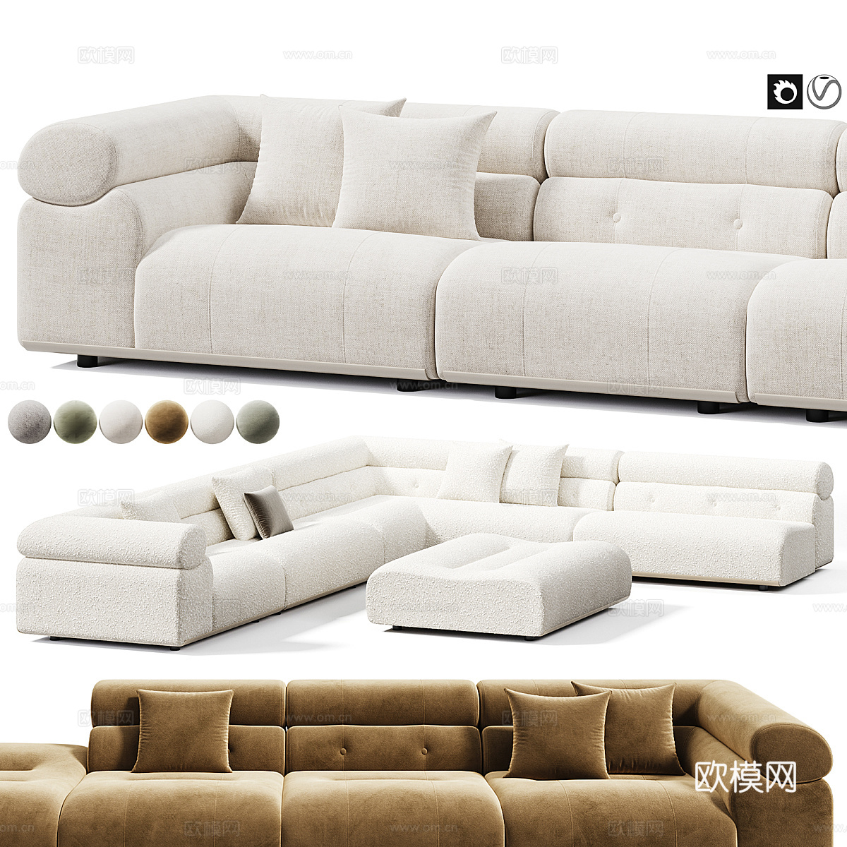 Minotti现代布艺模块转角沙发3d模型下载（渲染图3）