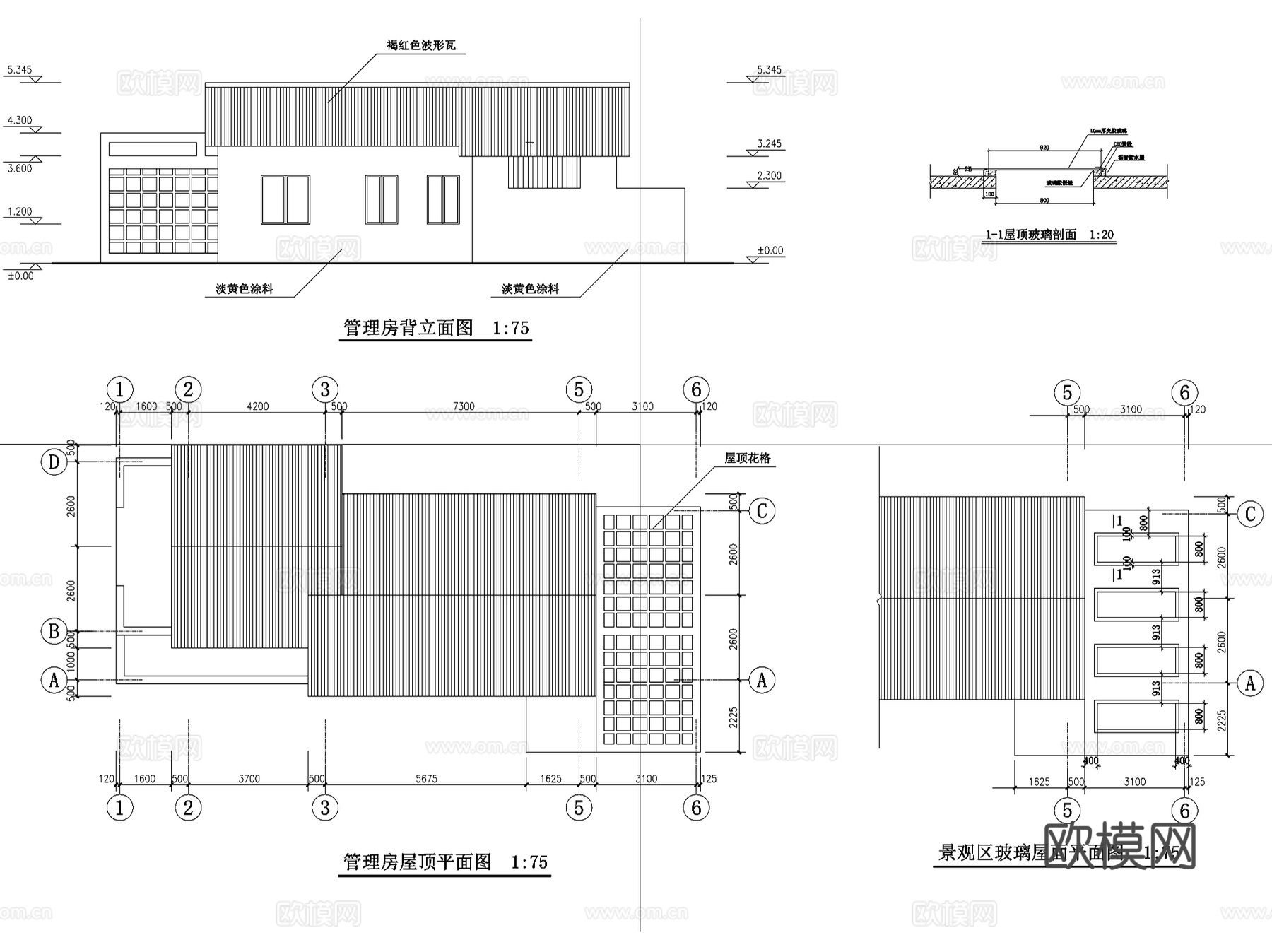 管理用房建筑CAD施工图详图集 15套cad施工图