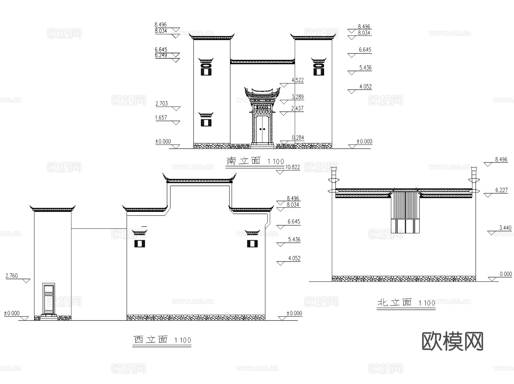 徽派风格马头墙民居建筑CAD施工图集 10套cad施工图