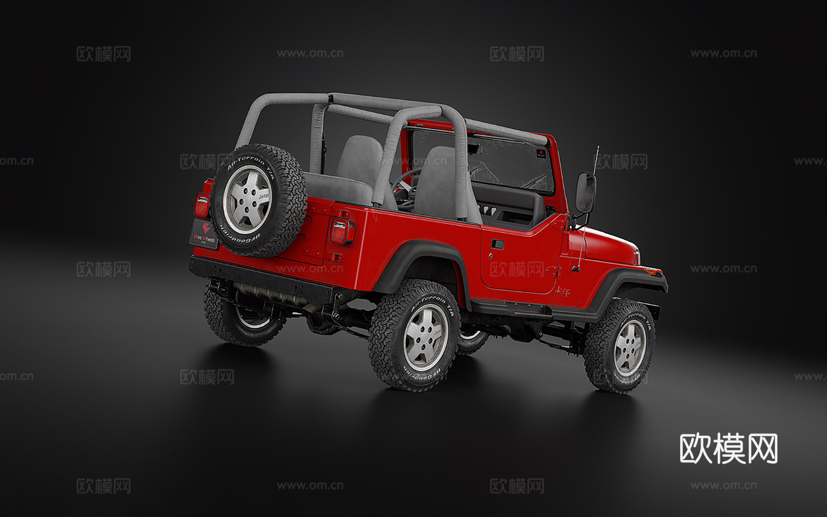 1987年吉普牧马人 ​​红色Jeep越野车 红色敞篷越野车su模型