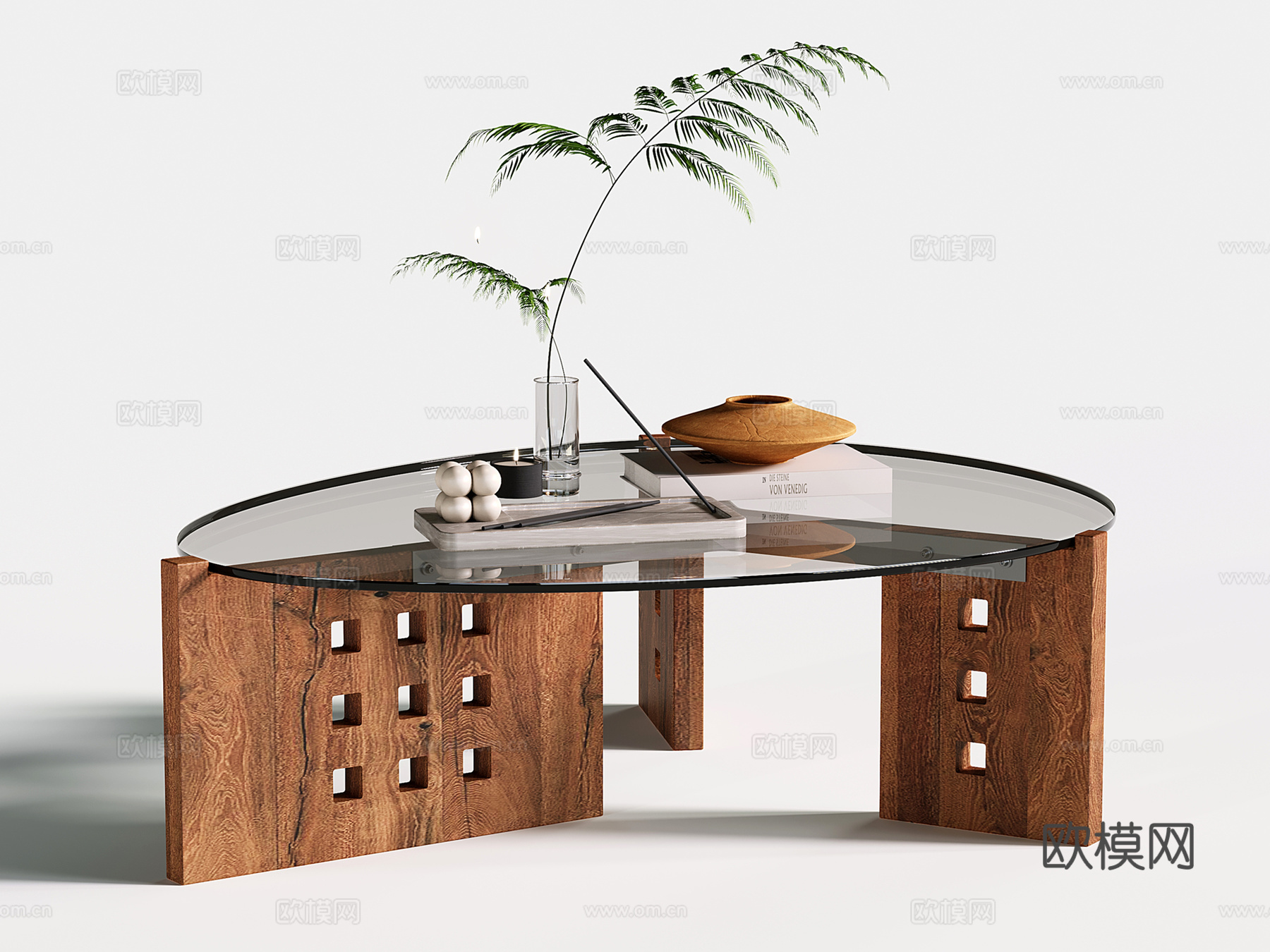 现代玻璃茶几 中古木质椭圆茶几su模型