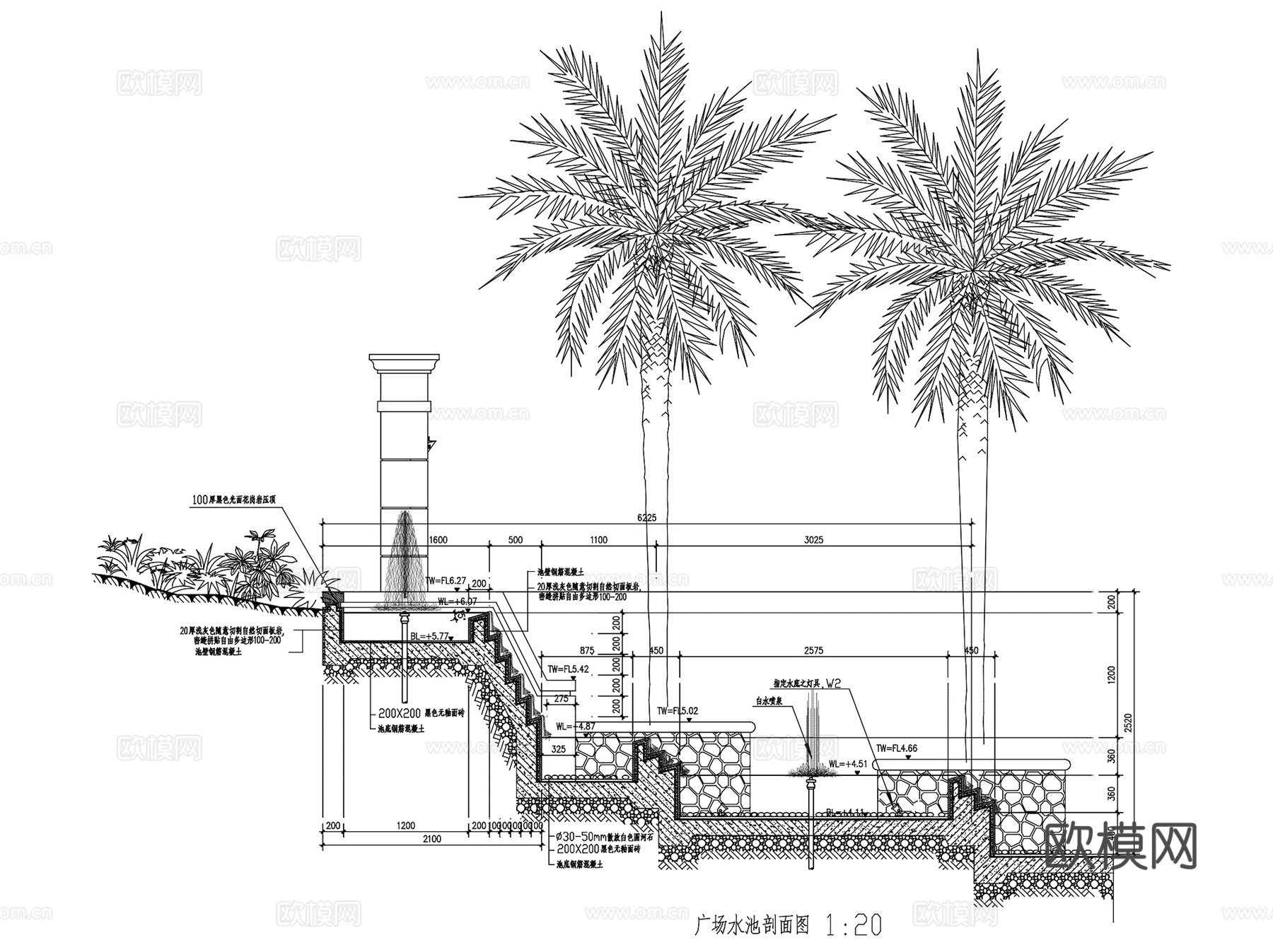 喷泉水池泳池水景景观CAD施工图集 30套cad施工图