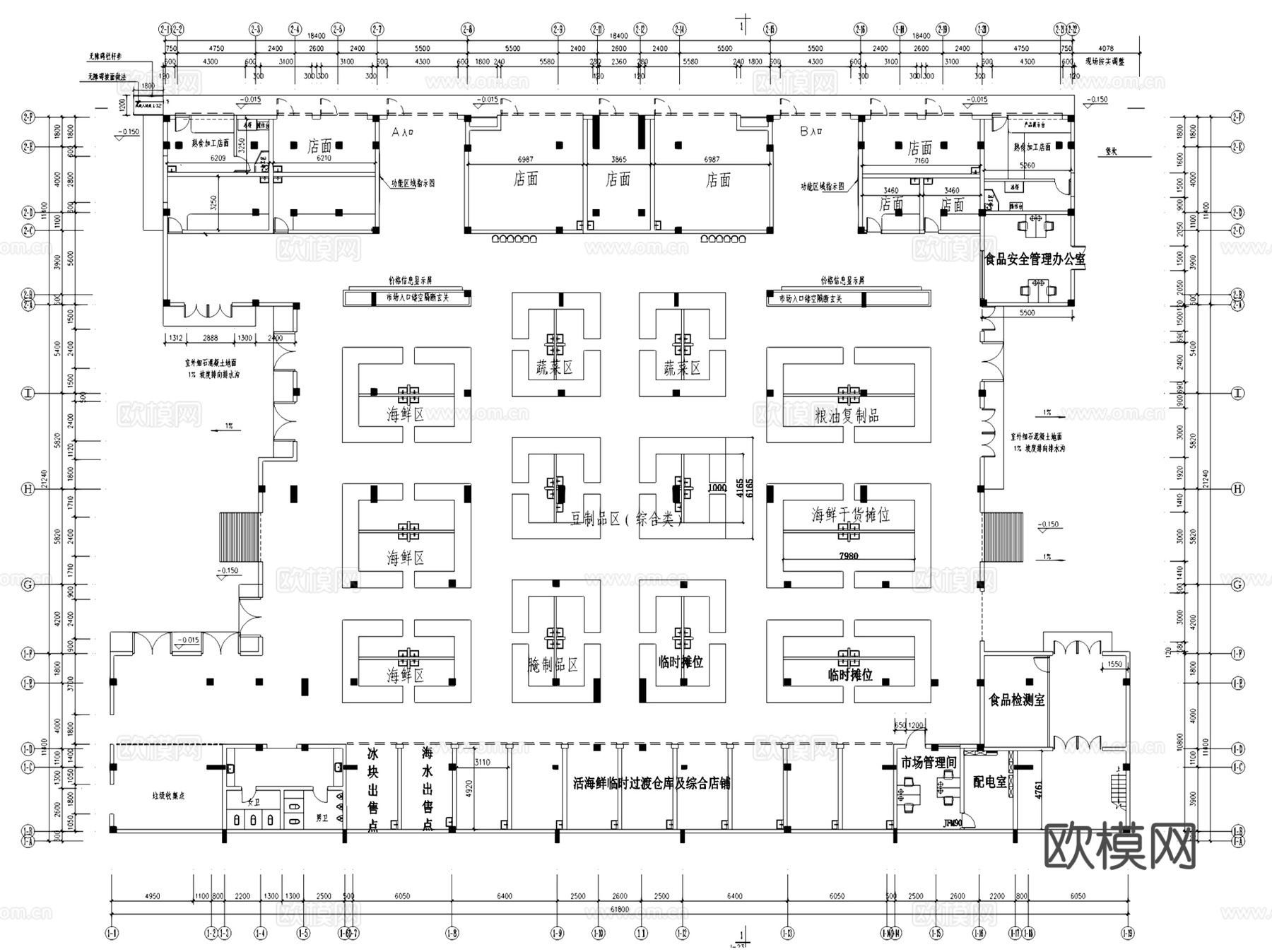 农贸批发综合百货菜市场建筑CAD施工图集 40套cad施工图